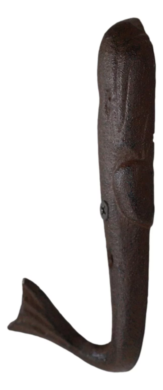 Set of 2 Cast Iron Nautical Sperm Whale Tail Wall Hooks In Rust Bronze Finish