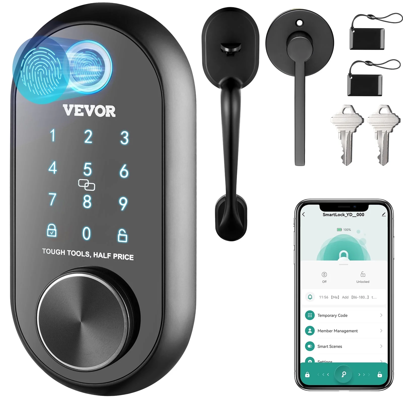 SKYSHALO Smart Lock, 5 in 1 Keyless Entry Door Lock, Fingerprint App Remote Control Electronic Deadbolt Keypad Door Lock, Bluetooth Smart Lock, Easy Installation, Smart Door Lock for Homes and Hotel