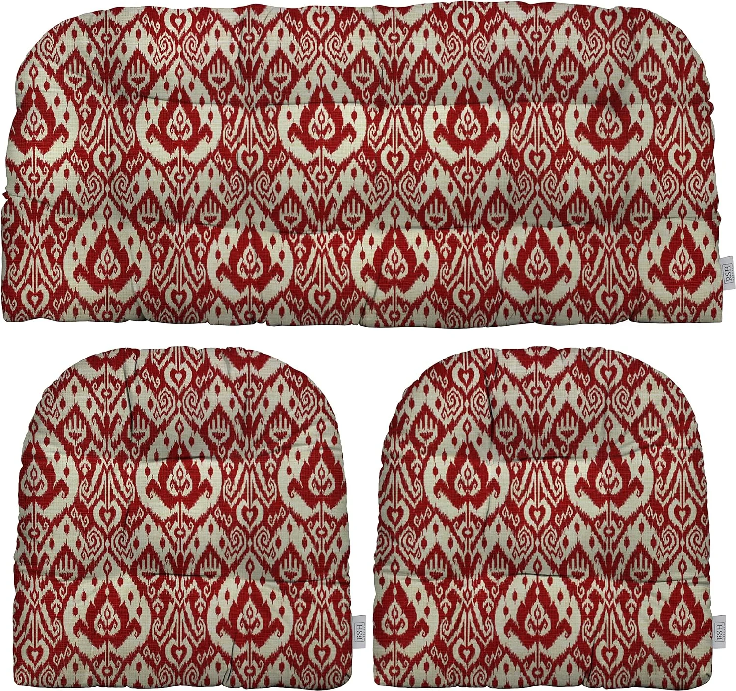 3 Piece Tufted Wicker Settee  Chair Cushion Set | Indoor/Outdoor Polyester Fabric | Reversible | 1 Loveseat 44” W X 22