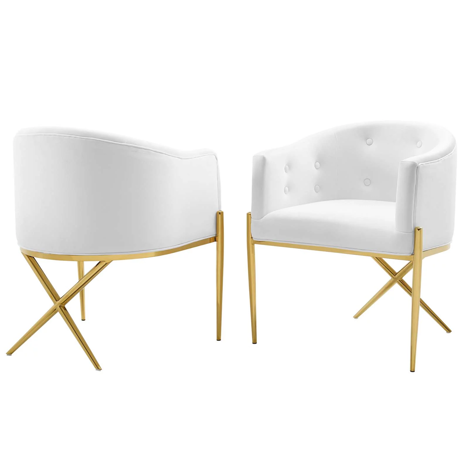 Side Dining Chair, Set of 2, Velvet, Metal Steel, White, Modern Contemporary Urban Design, Kitchen Room Cafe Bistro Restaurant Hospitality