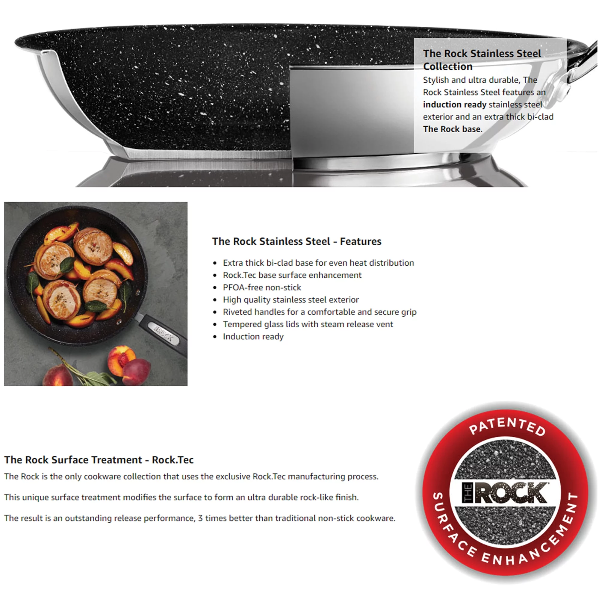 The Rock by Starfrit Stainless Steel Non-Stick Fry Pan with Stainless Steel Handle (12-Inch) & Stainless Steel Non-Stick Fry Pan with Stainless Steel Handle (10-Inch)