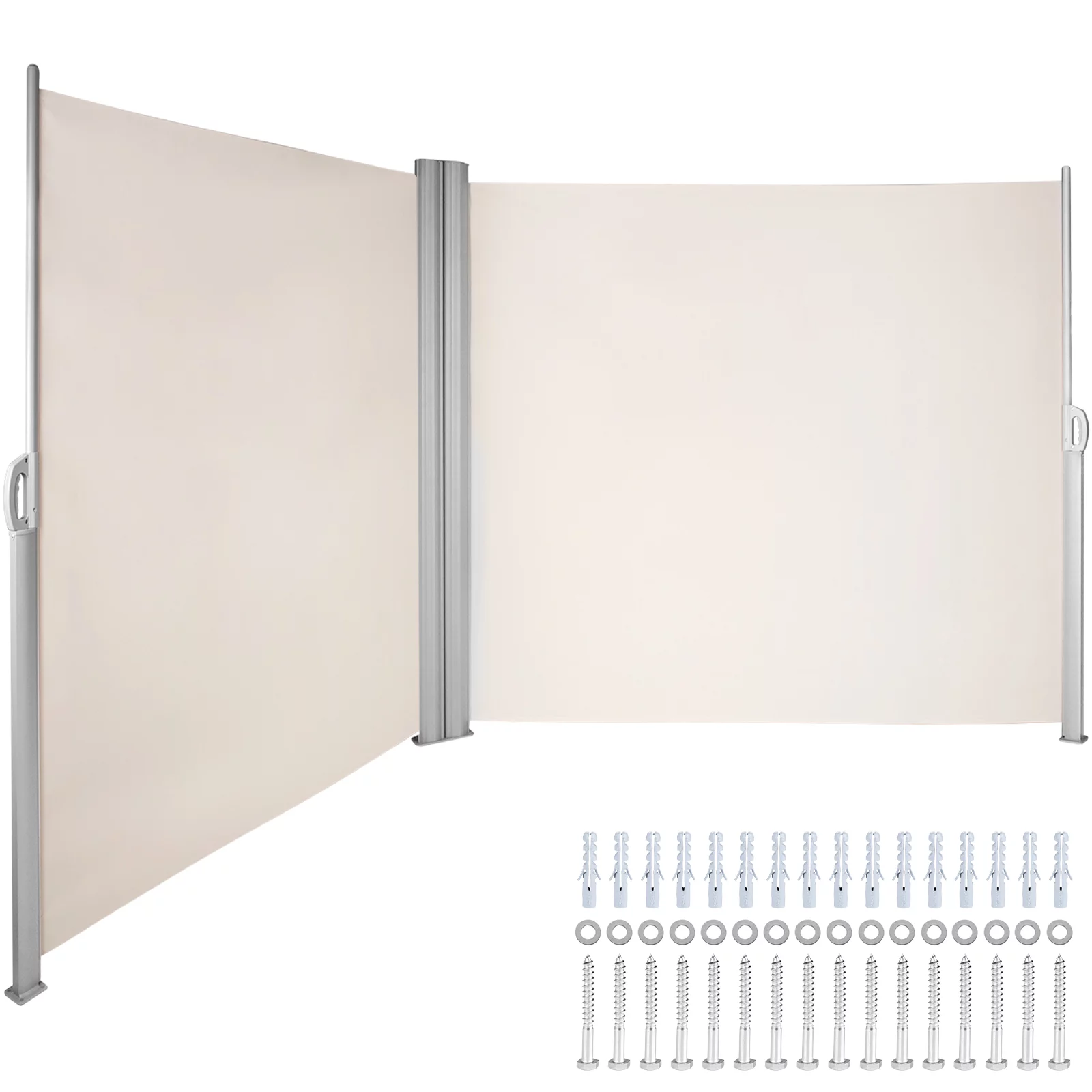 SKYSHALO Retractable Side Awning 236x63in Retractable Patio Screen Waterproof, Double Retractable Room Divider Creamy-White for Privacy