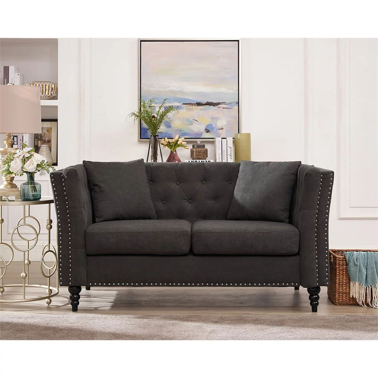 Home Square 3 Piece Set with Living Room Sofa Loveseat and Chair in Brown