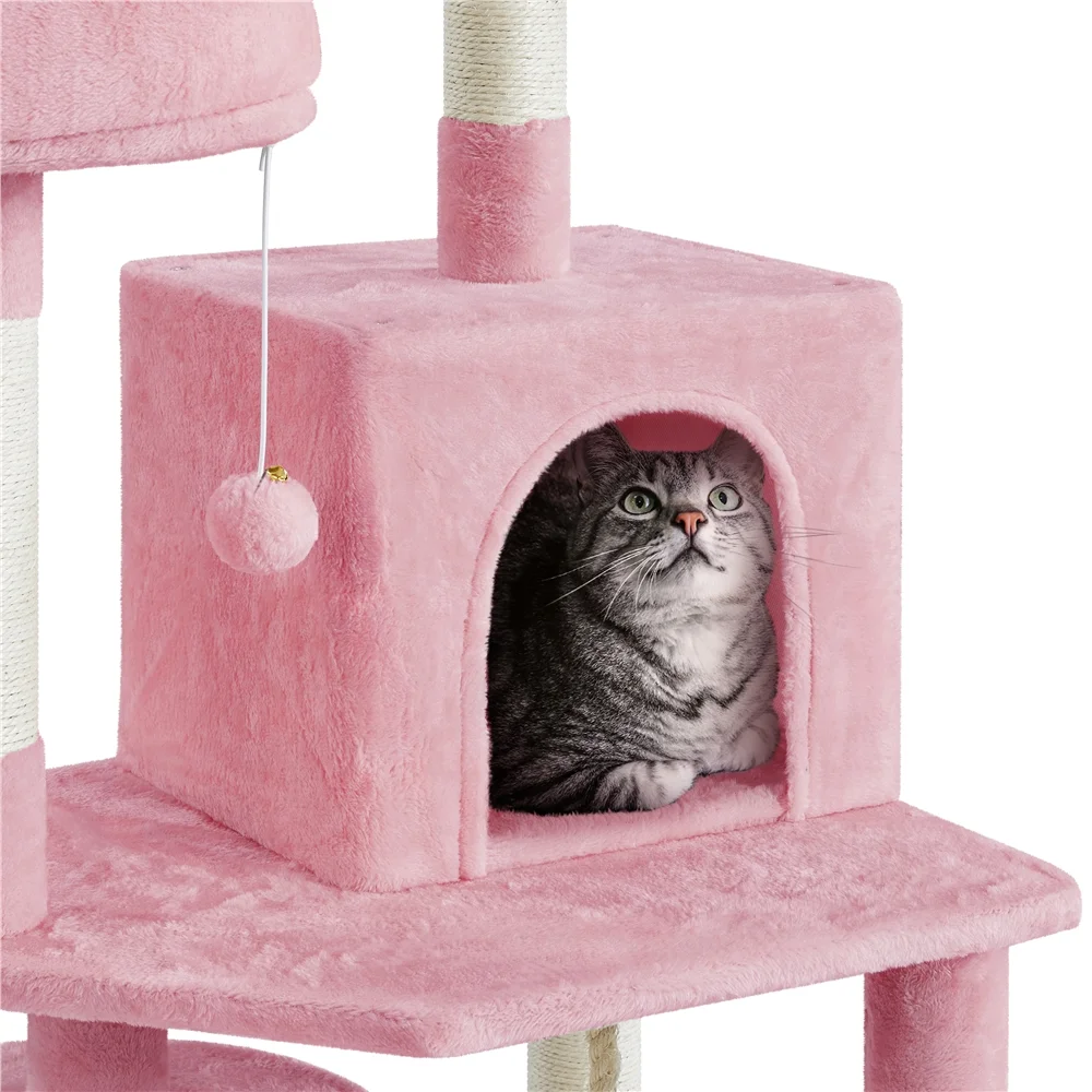 Smile Mart 70.5″ H Multi Level Cat Tree Tower with 2 Foam-Padded Perches, Pink