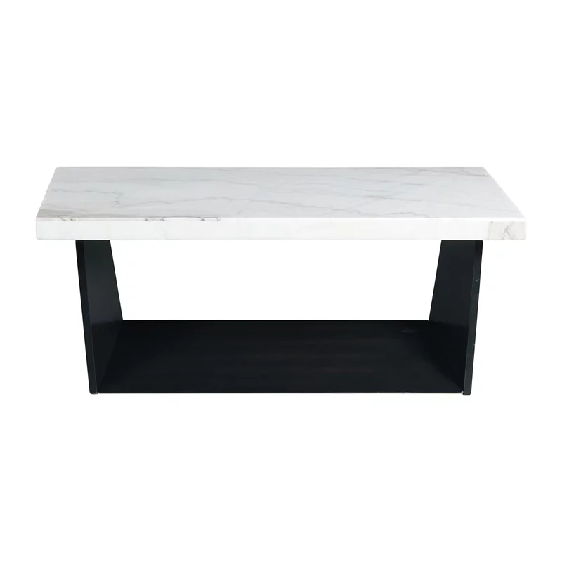 Pemberly Row Traditional Rectangle Coffee Table with White Marble Top