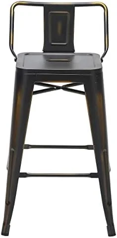 HBBOOMLIFE Changjie  Metal  Stools Set of 4 Distressed Industrial Counter  Stool with Backs Bistro Cafe Barstools(26 inch  Distressed White)