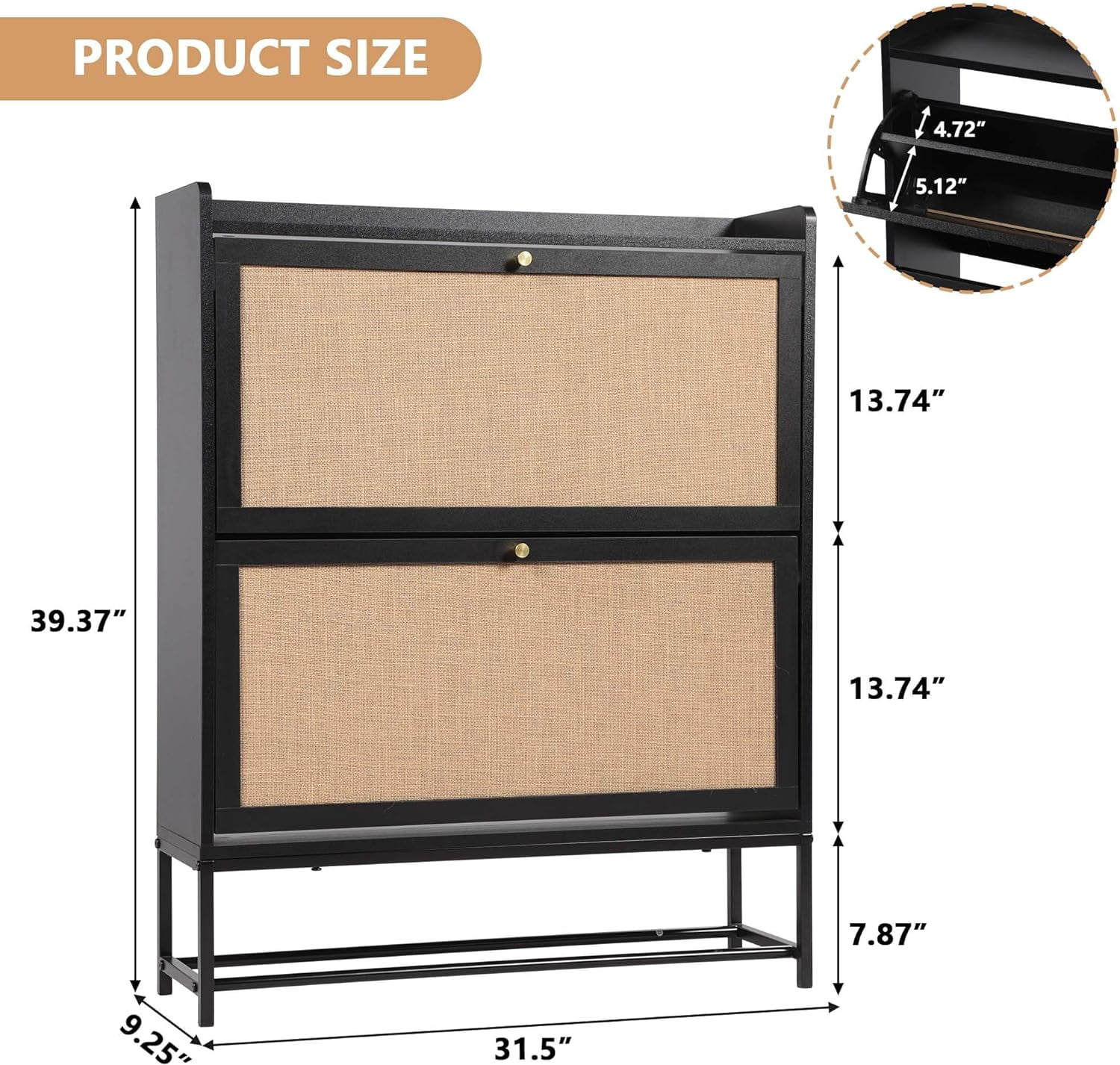 U-ToBe Shoe Cabinet for Entryway, Black Slim Shoe Cabinet with 2 Flip Drawers Narrow Shoe Storage Cabinet, 2 Tier Freestanding Shoe Organizer for Entryway, Hallway, Living Room (2, Black)