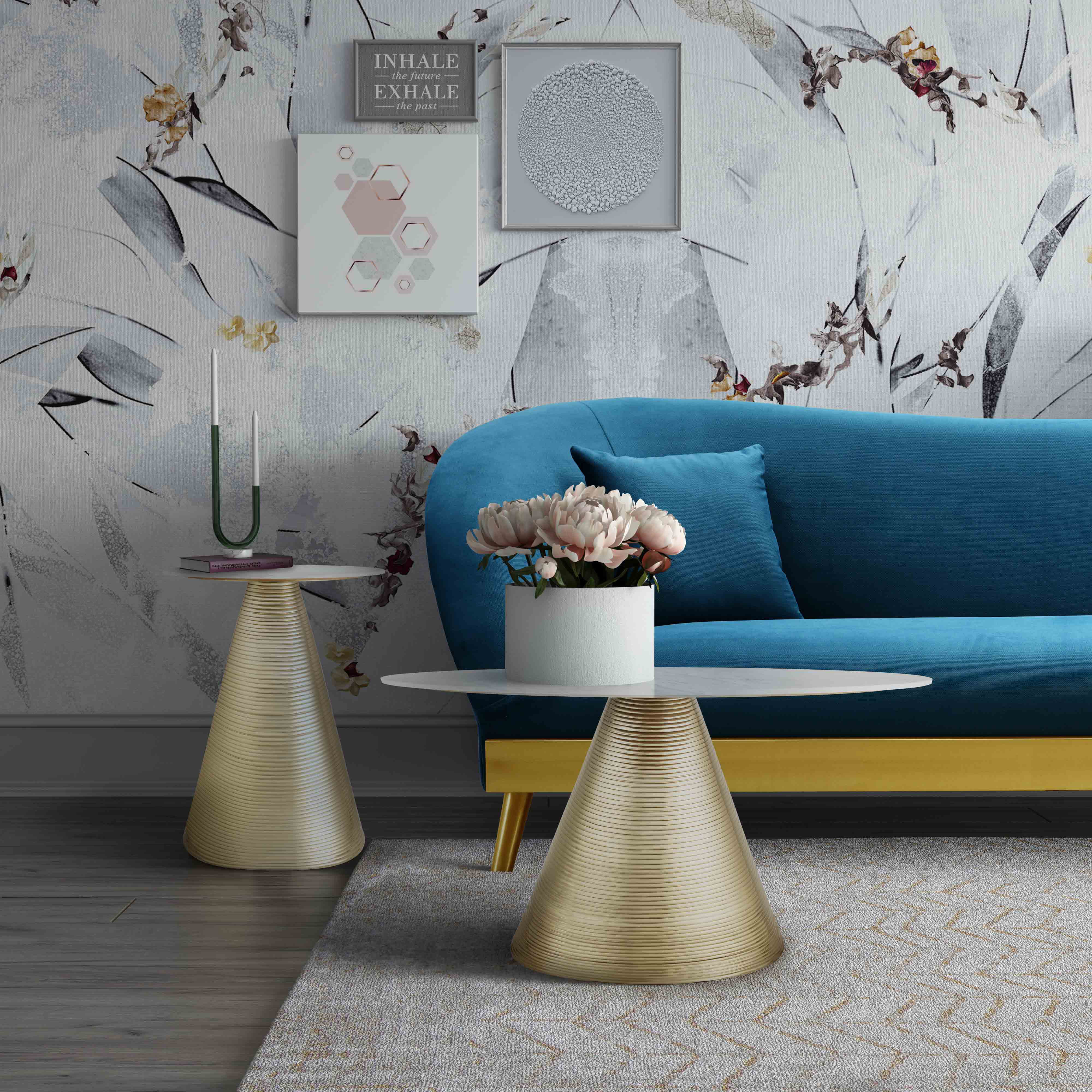 TOV Furniture Tempo Marble Round Cocktail Table with Gold Base