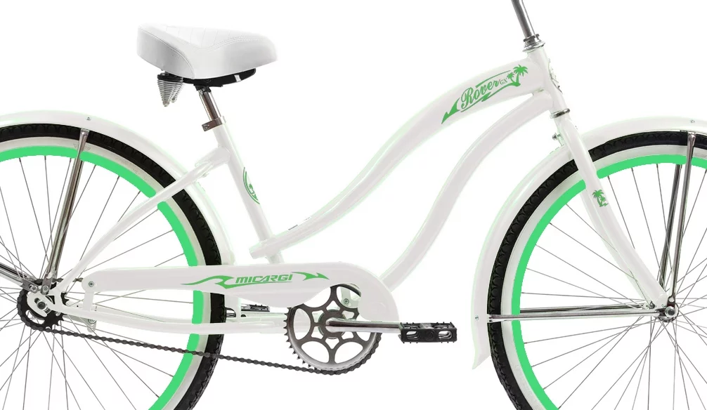 Wonder Wheels 26 In. Beach Cruiser Coaster Brake Single Speed Bicycle, Bike, Stainless Steel Spokes One Piece Crank Alloy Rims 36 H With Fenders - White