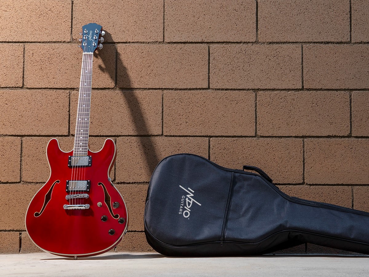 Monoprice Indio Boardwalk Hollow Body Electric Guitar - Trans Red, With Gig Bag