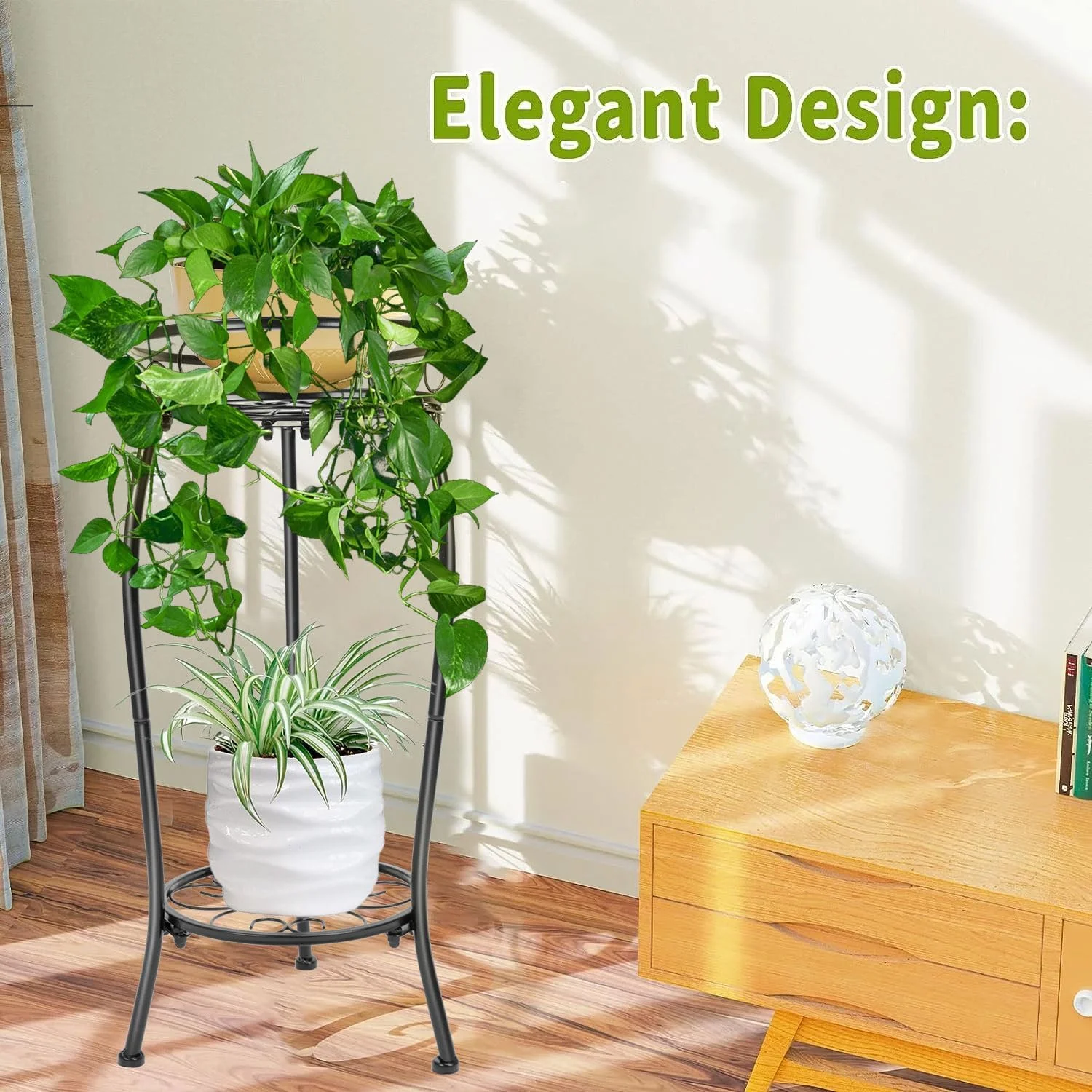 Plant Stand Indoor Tall, 2 Tier Outdoor Metal Potted Plant Stand Plant Shelf Flower Pot Stand for Multiple Planter,Rustproof Corner Plant Rack(20.3'')