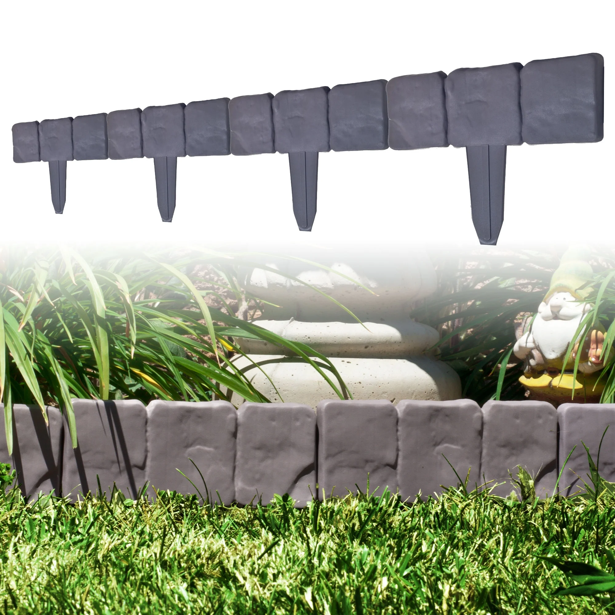 Pure Garden 10-Piece Plastic Interlocking Garden Edging for Landscaping (Putty)