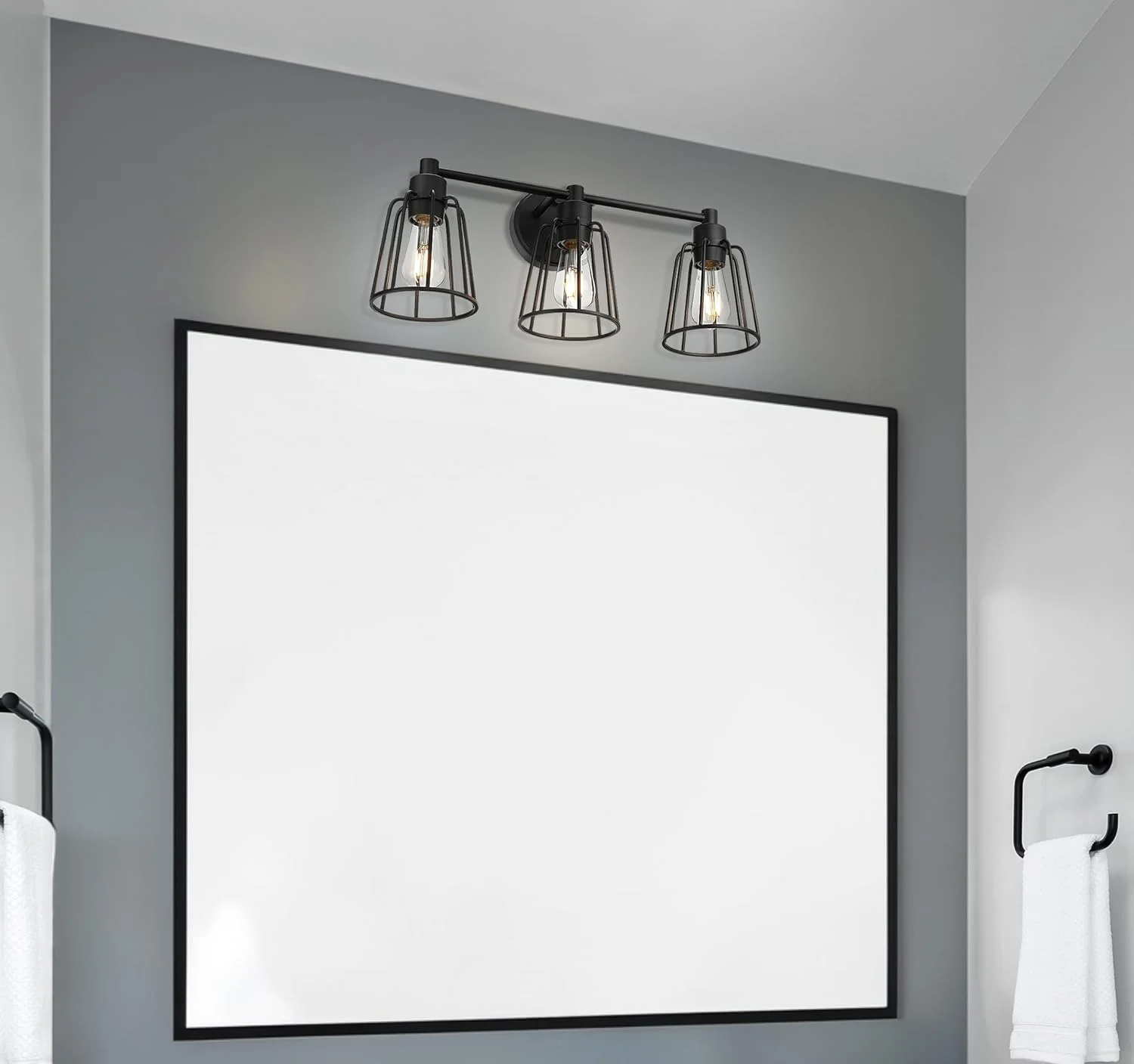 CXIAN Bathroom Vanity Light, 3 Light Farmhouse Cage Wall Light, Industrial Black Wall Sconce Lighting XB-W1287-3-MB