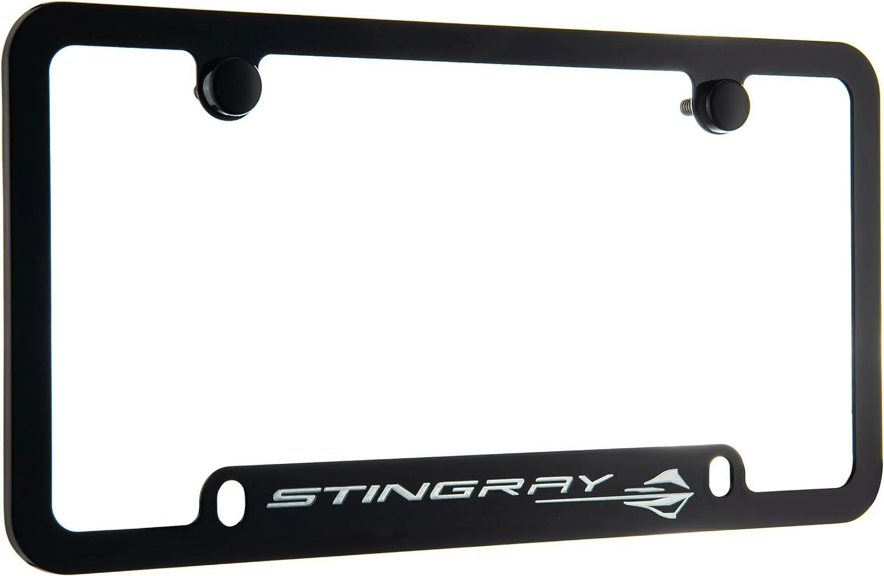 C8 Corvette Stingray License Plate Frame Black Metal - Notched with 4 Mounting Holes