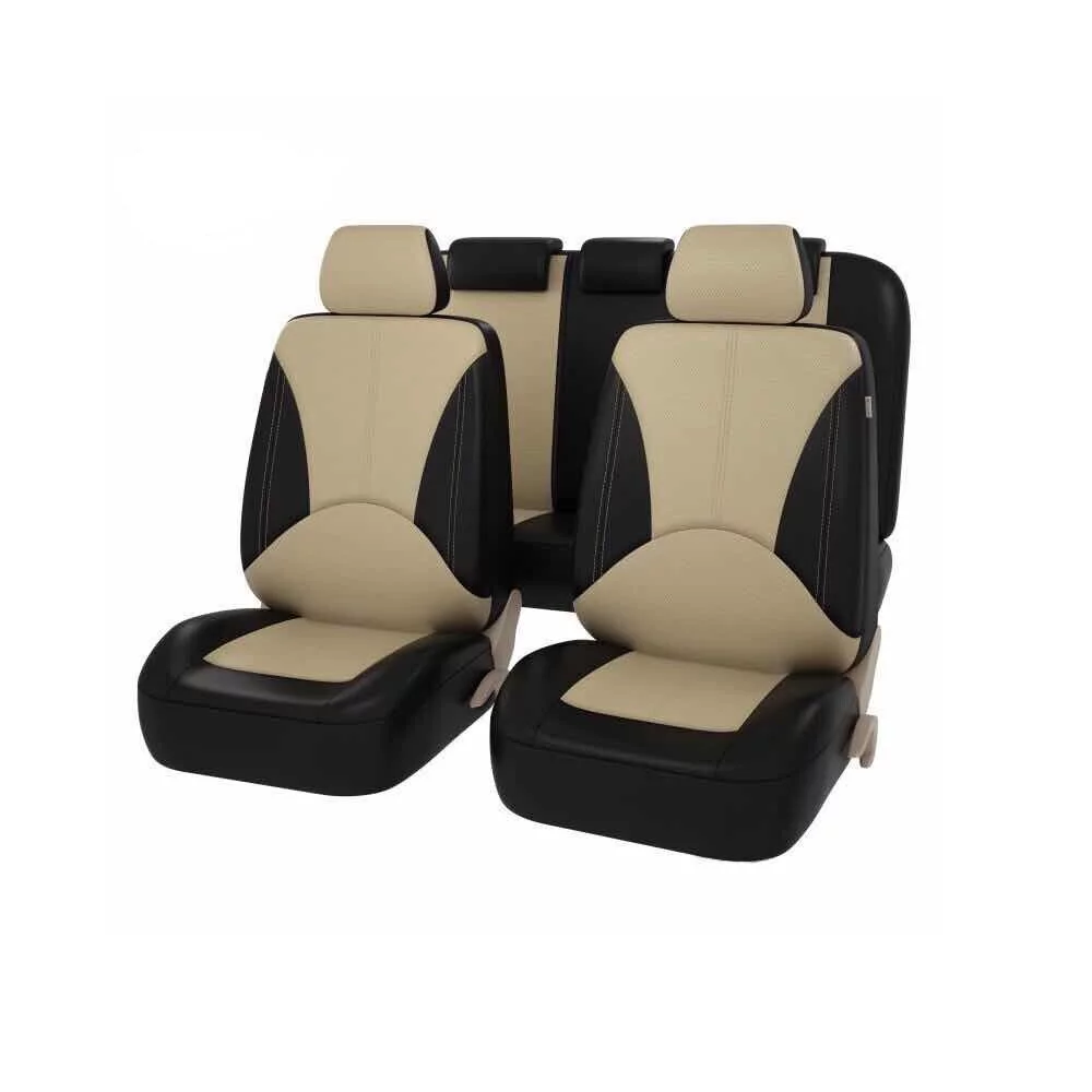 JahyElec Car Seat Covers 9Pcs/5 Seat Waterproof PU Leather Auto Seat Protectors Set, Universal Car Interiors Fit for Most Sedans SUV Pick-up Truck(Beige)