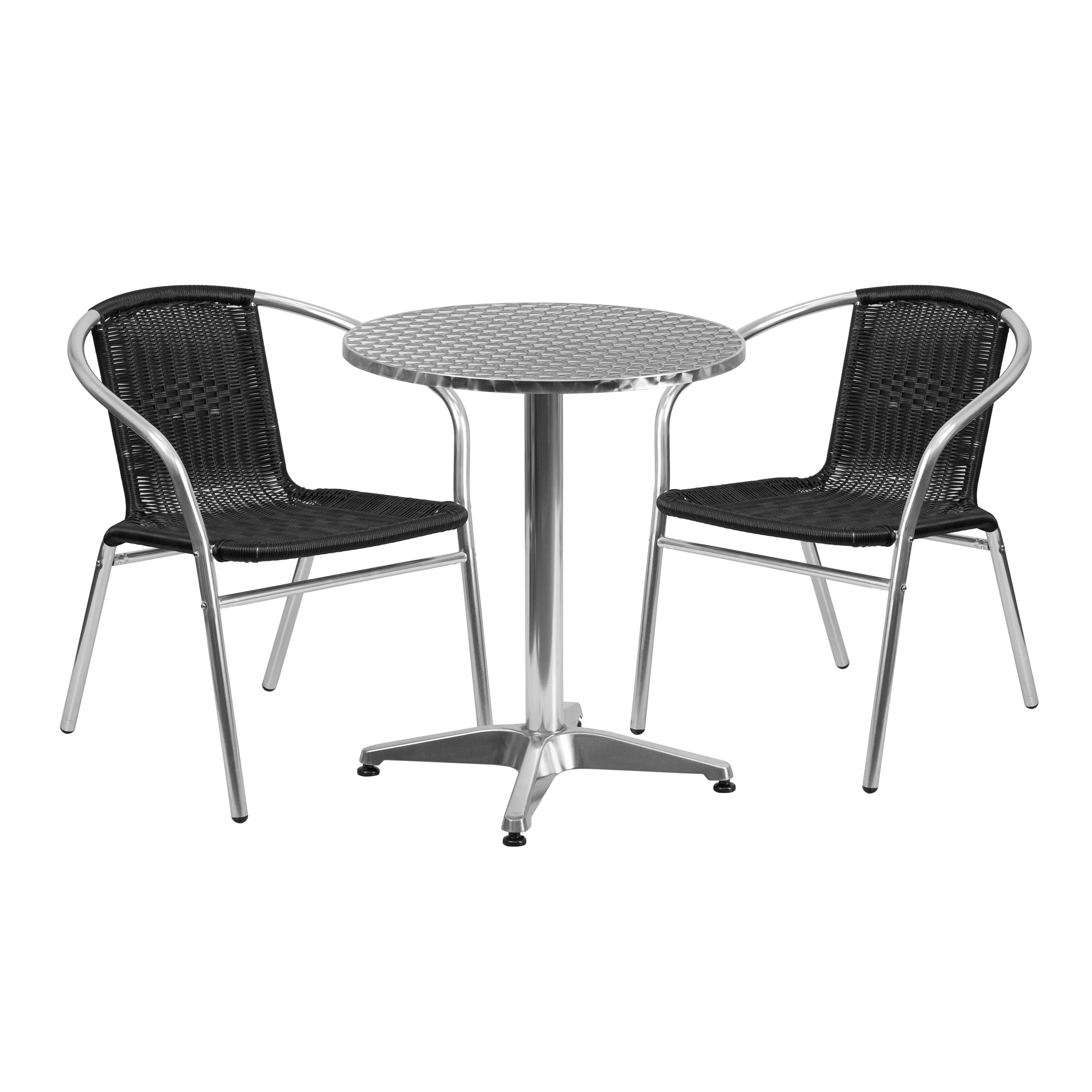 Flash Furniture 23.5'' Round Aluminum Indoor-Outdoor Table Set with 2 Rattan Chairs - 23.5