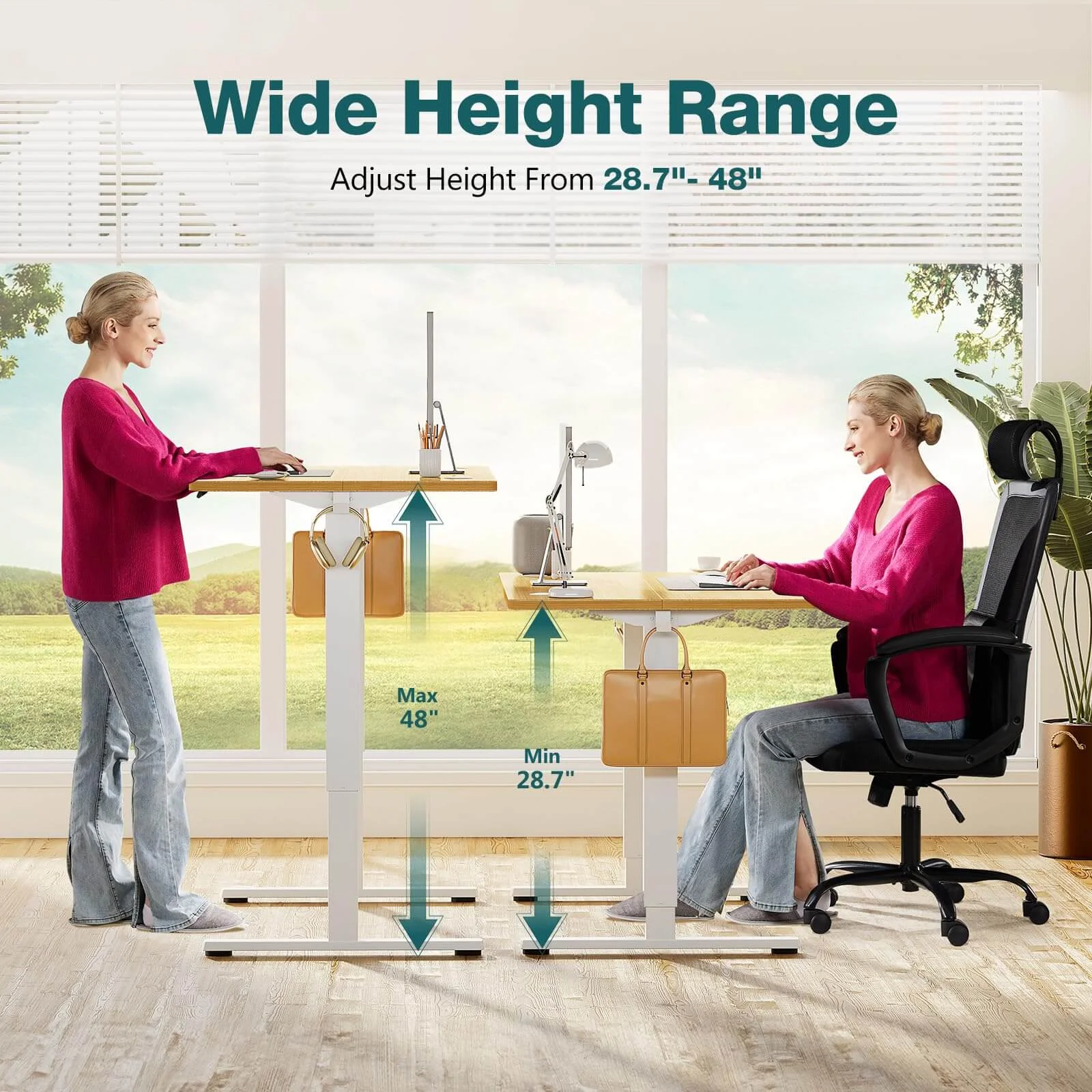 CoSoTower Electric Height Adjustable Standing Desk,Sit to Stand Ergonomic Computer Desk,Yellow,63'' X 24