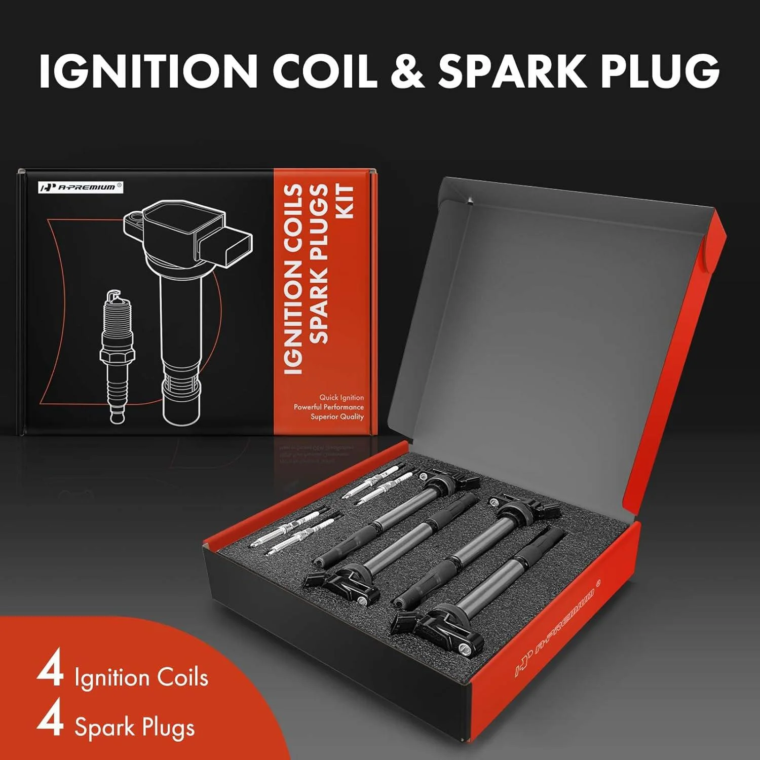 A-Premium Set of 4 Ignition Coil Pack and Iridium Spark Plugs Compatible with Toyota Corolla 2009-2018 Matrix Prius C-HR & Lexus CT200h 2011-2017 & Scion iM xD