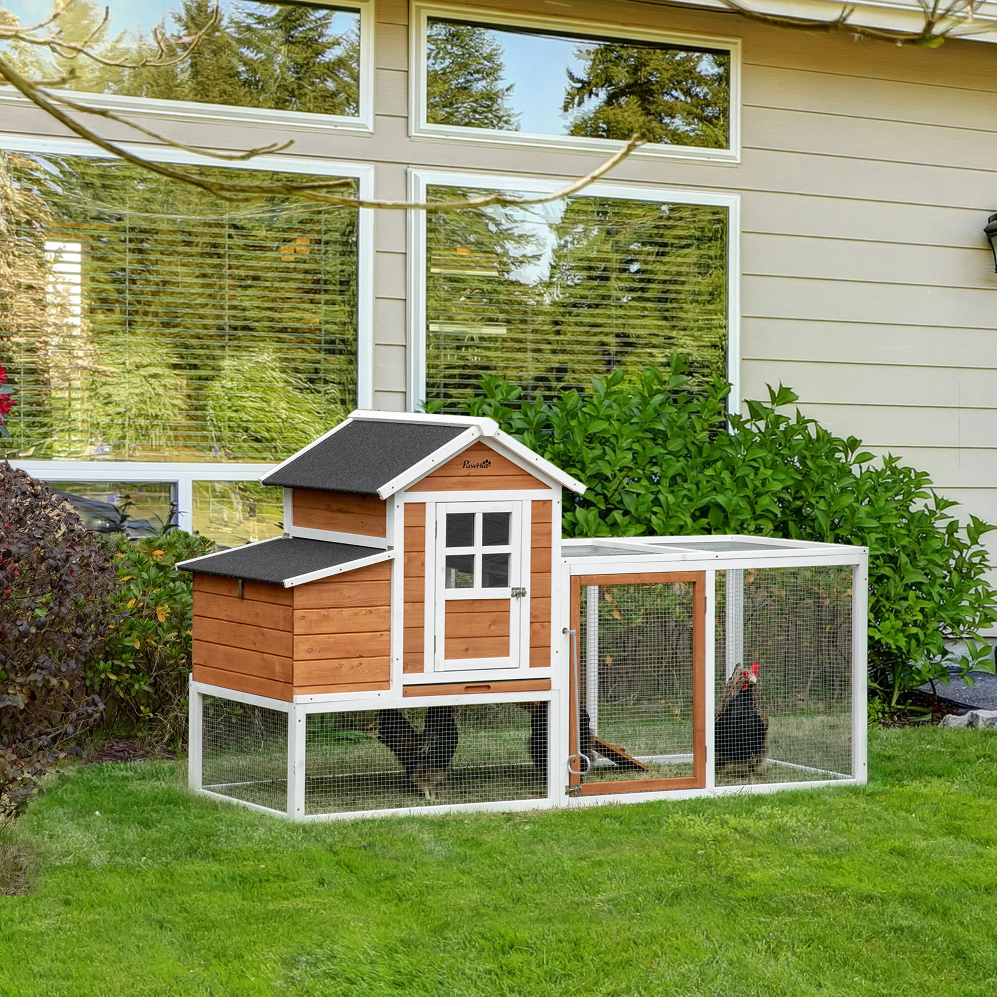 Pawhut 76 Inches Chicken Coop Outdoor Hen House with Slide-out Tray Nesting Box