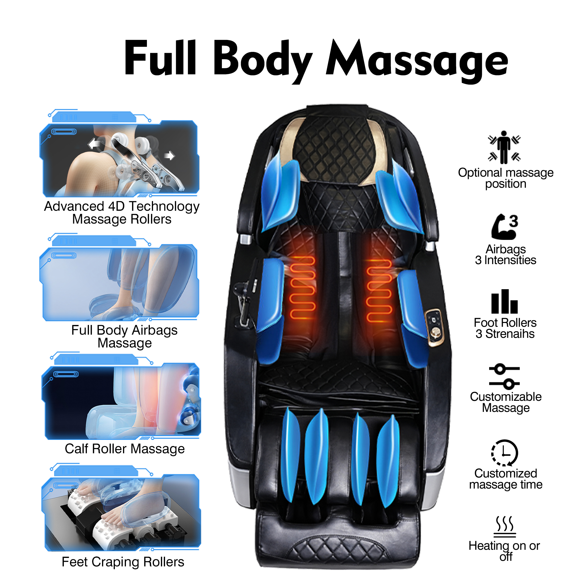 KOLLECKTIV Massage Chair Full Body Zero Gravity 4D SL Track Yoga Stretching, AI Voice, Black
