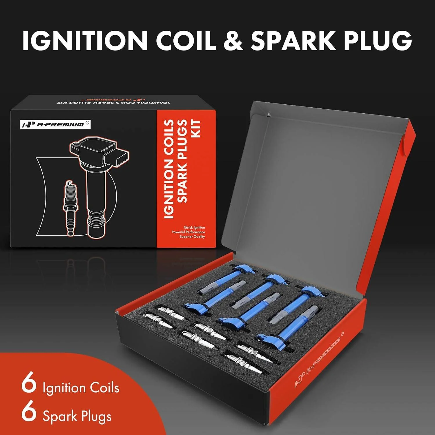 A-Premium Set of 6 (Blue) Ignition Coil Pack Iridium Spark Plug Compatible with Chrysler 300 2006-2010, Sebring 2006-2010, Town & Country 2008-2010 & Dodge Avenger 2008-2010