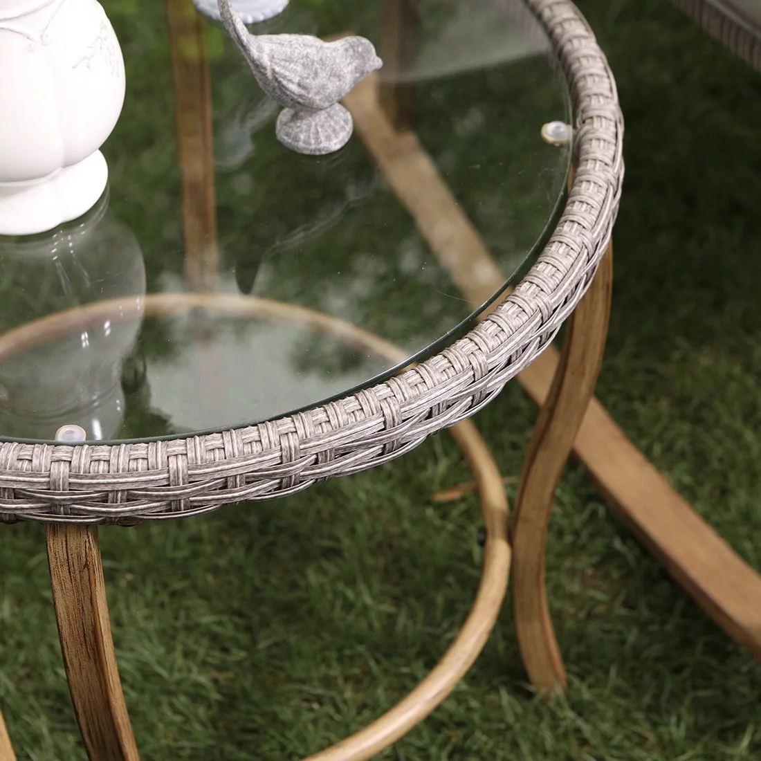 COSIEST 3 Piece Bistro Set Patio Metal Rocking Chairs with Table, Cobalt Blue Cushions