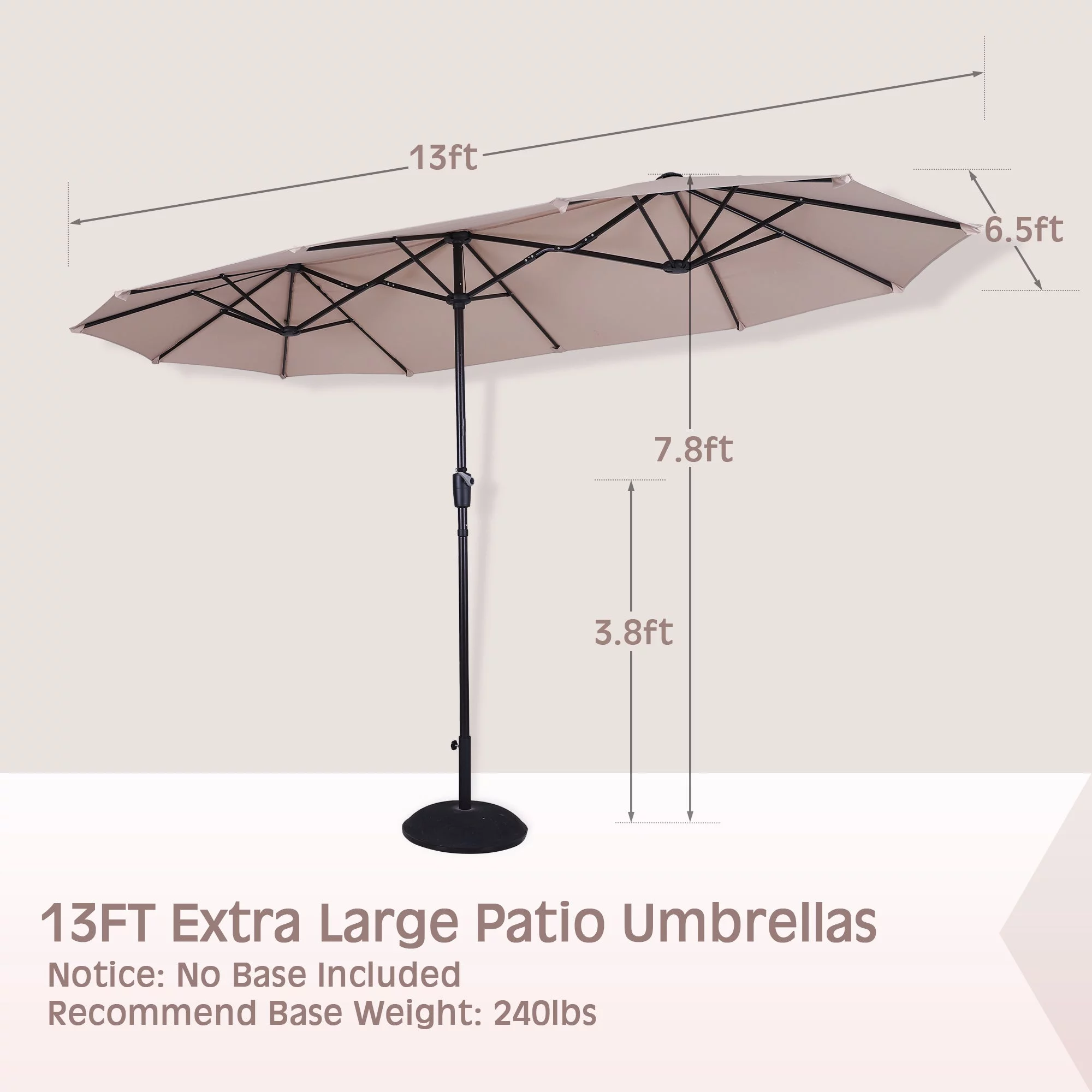 MF Studio 8-Piece Outdoor Patio Dining Set with 13 FT Double-sided Umbrella, 6 PCS Stacking Armchairs&1 PC Large Table for Dinner&Party, Black&Beige