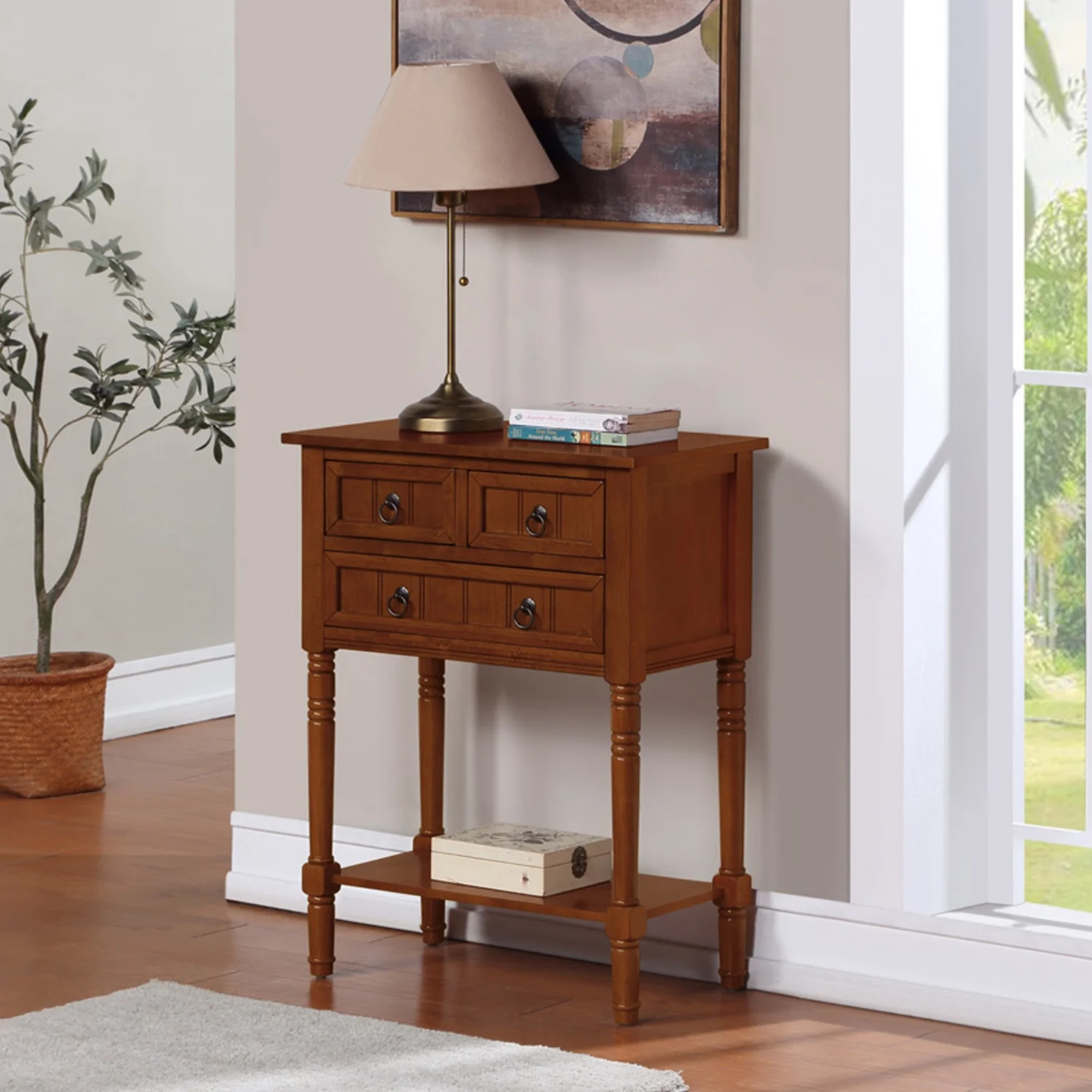 HomeStock Southwestern Sanctuary 3 Drawer Hall Table With Shelf