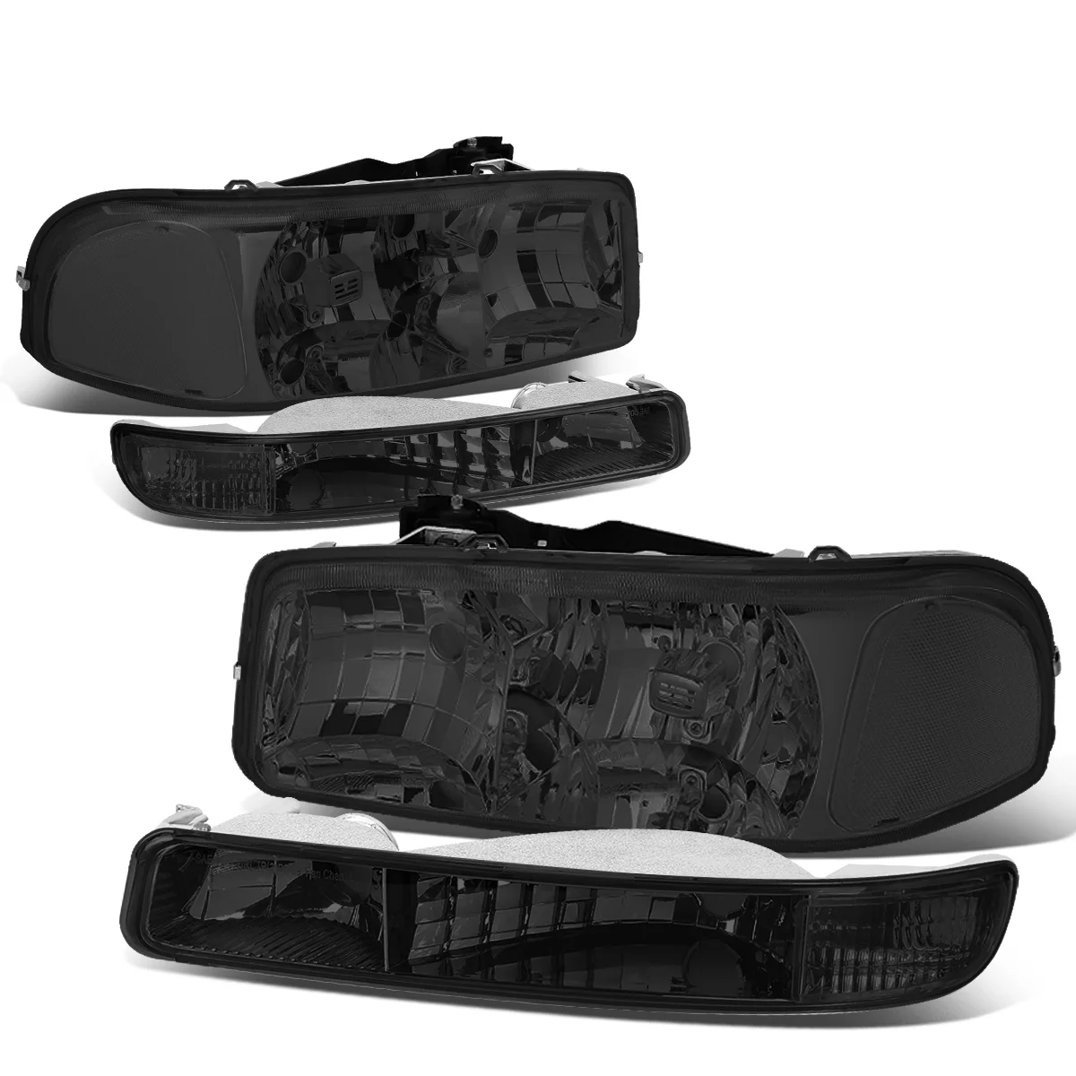 DNA Motoring HL-OH-SIE994P-SM-CL1 For 99-07 GMC Sierra/Yukon GMT800 Smoke Lens Headlight+Clear Corner Bumper Light 00 01 02 03 04 05 06