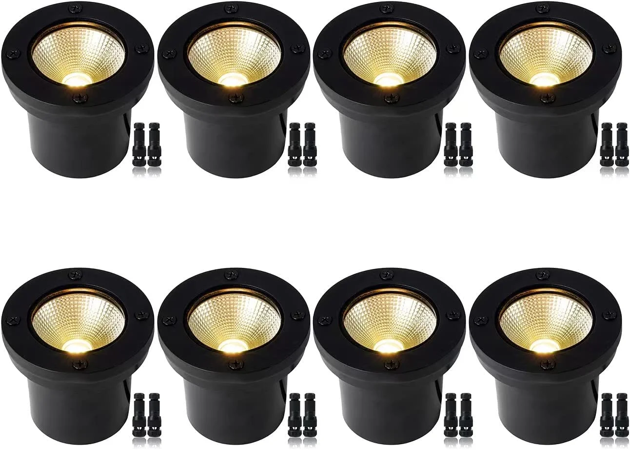 12W LED Well Lights Low Voltage Landscape Lights,LED Outdoor In-Ground Lights with Connectors Waterproof 12-24V Landscape Lighting for Tree Garden 8 Pack (Warm White(3000K))