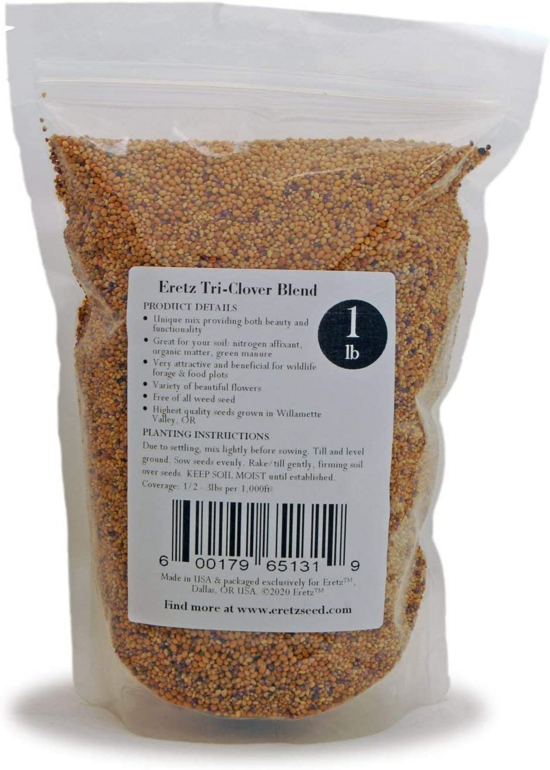 Tri-Clover by Eretz - Three Part Blend of Clovers Providing Beauty, Cover, and Natural Attractant. No Coatings or Fillers, Premium Seeds (1lb)