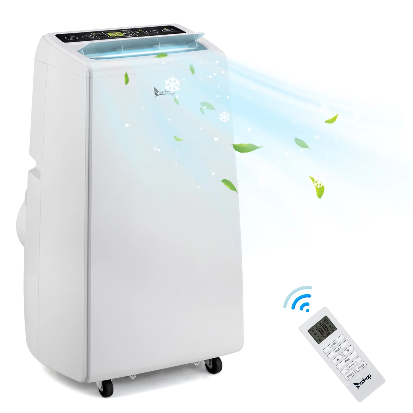 ROVSUN 12000BTU (ASHARE) Portable Air Conditioner, Dehumidifier, Fan, for Rooms up to 400 Sq Ft. Floor AC with Remote Control & Rolling Wheels & Window Installation Kit, White