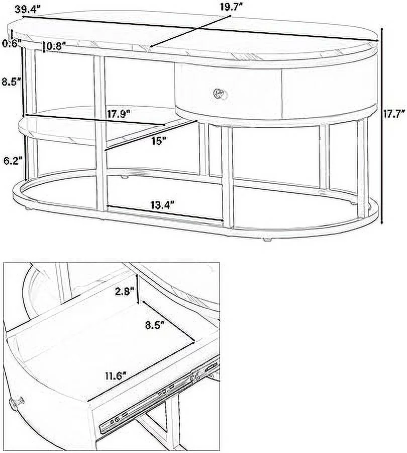 FDIGLUL Modern Coffee Table with Drawers & Shelves   Marble Golden Coffee Table with Metal Frame for Living Room  Office (White)
