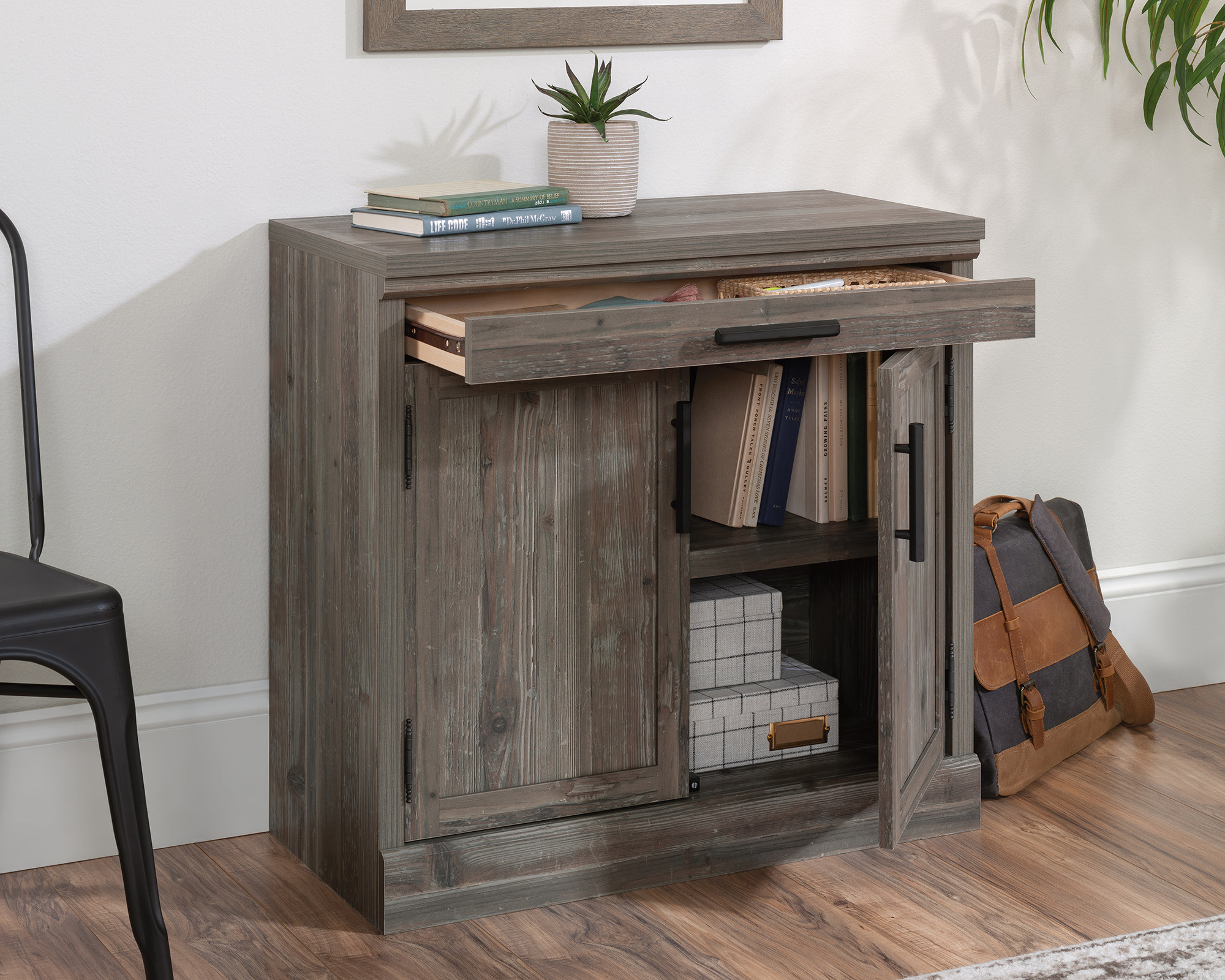 Aspen Post 2-Door Storage Cabinet in Pebble Pine