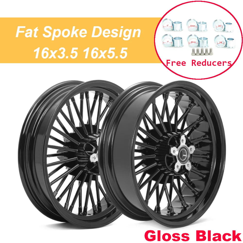 Black 21X3.5 16X5.5 Fat Spoke Wheels Rims for Harley Touring Street Glide FLHX Road Glide 2009-2021