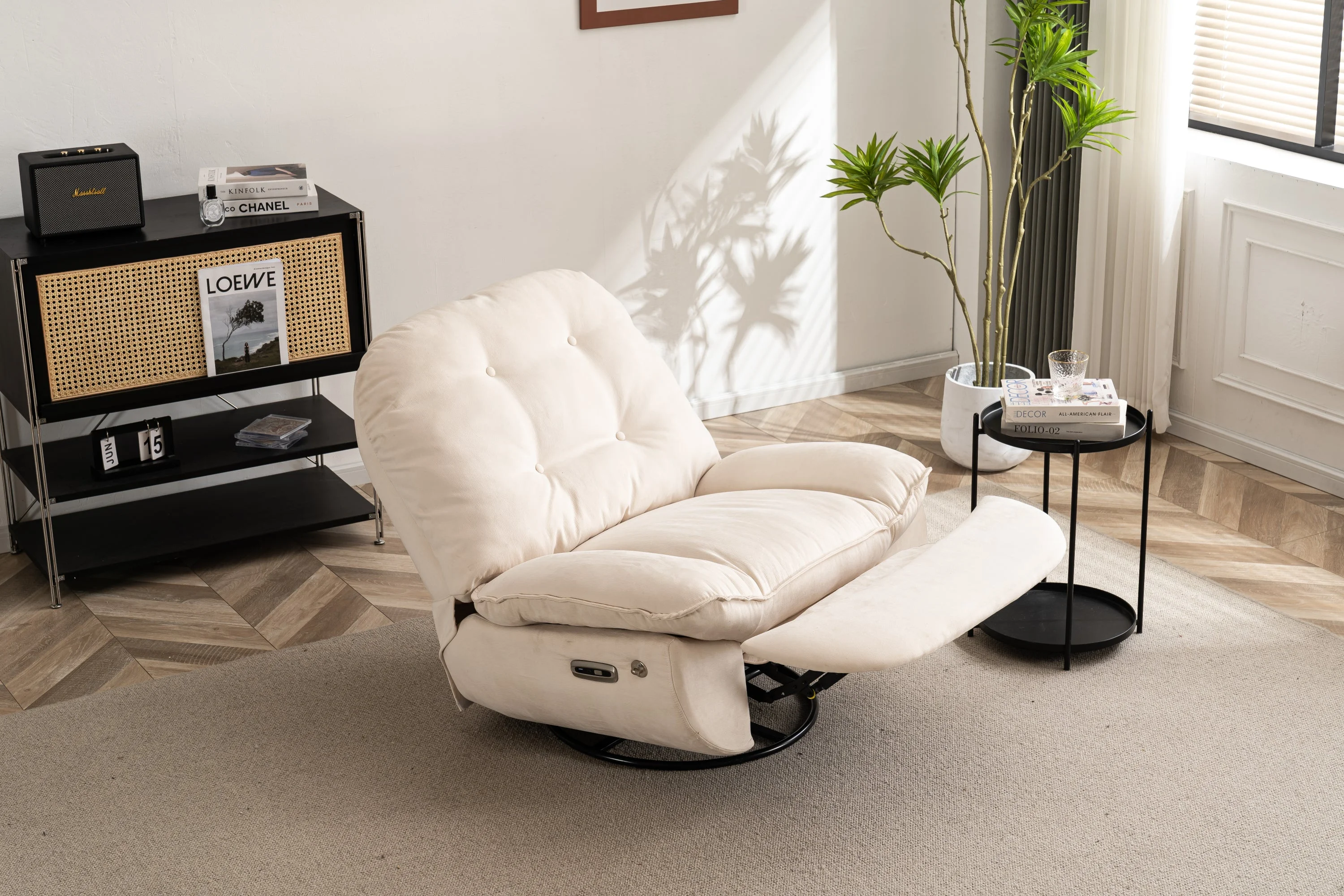 Clara Power Linen Recliner Swivel Glider USB Charger with Bluetooth  - Cream