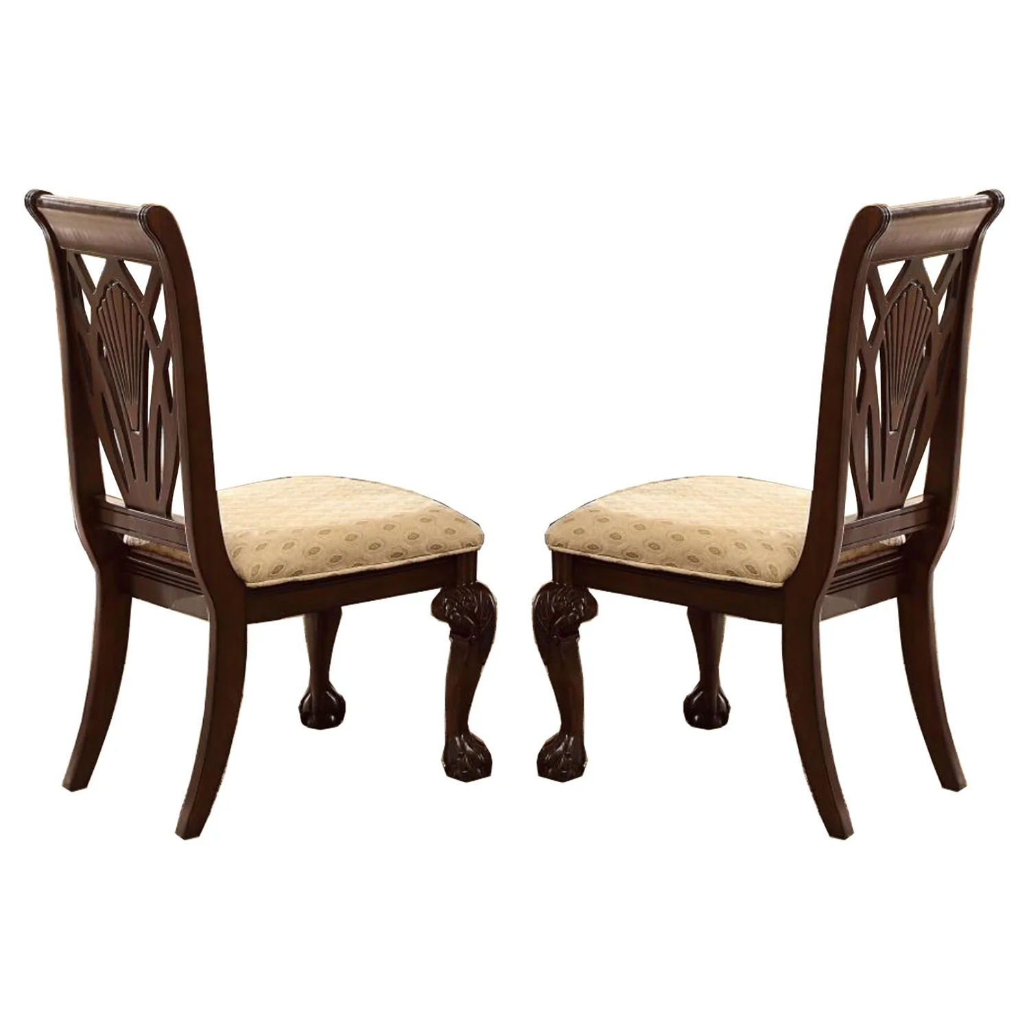 Benzara  Wooden-Fabric Side Chair with Floral Motifs - Brown & Cream