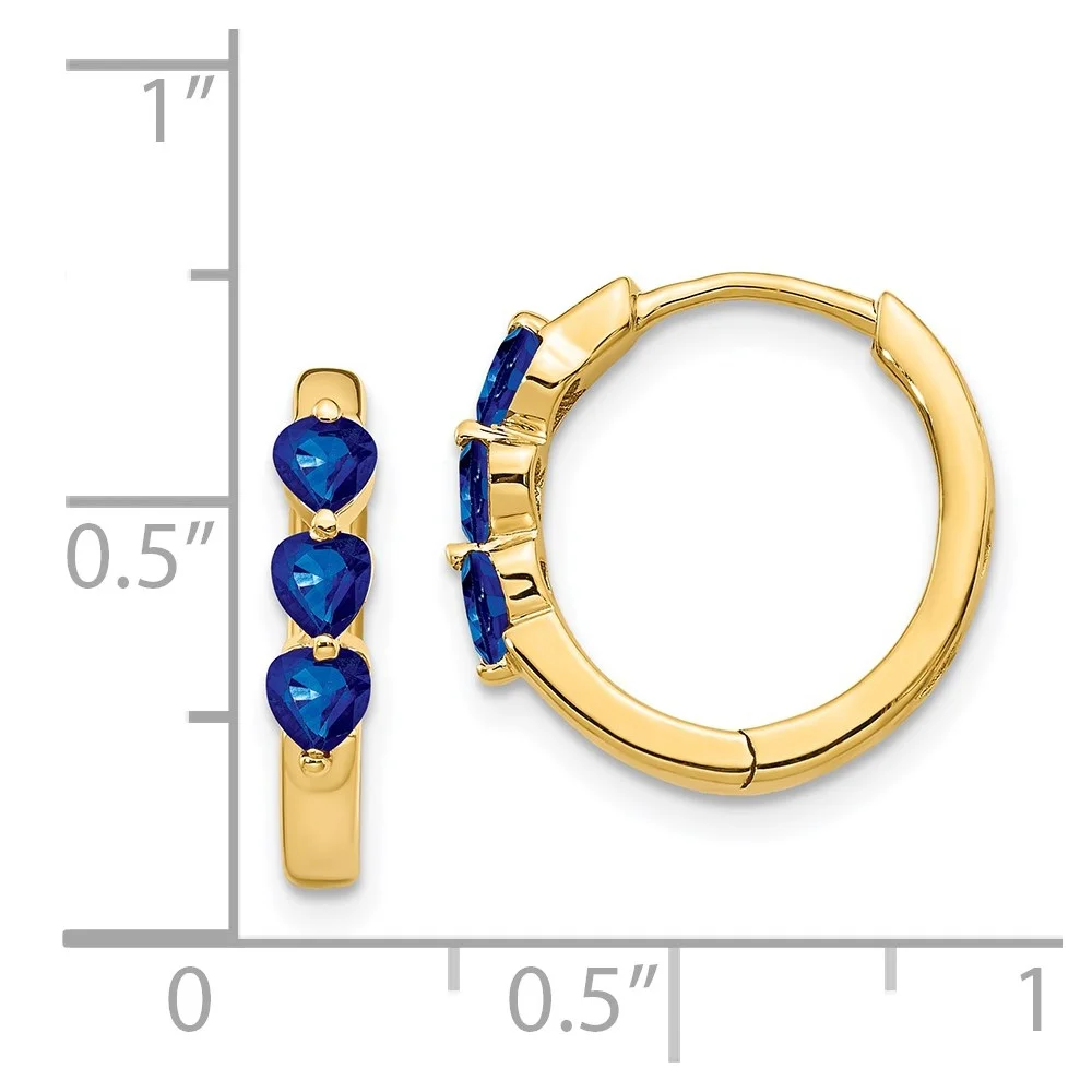 Primal Gold 14 Karat Yellow Gold with Created Sapphire Polished Hoop Earrings