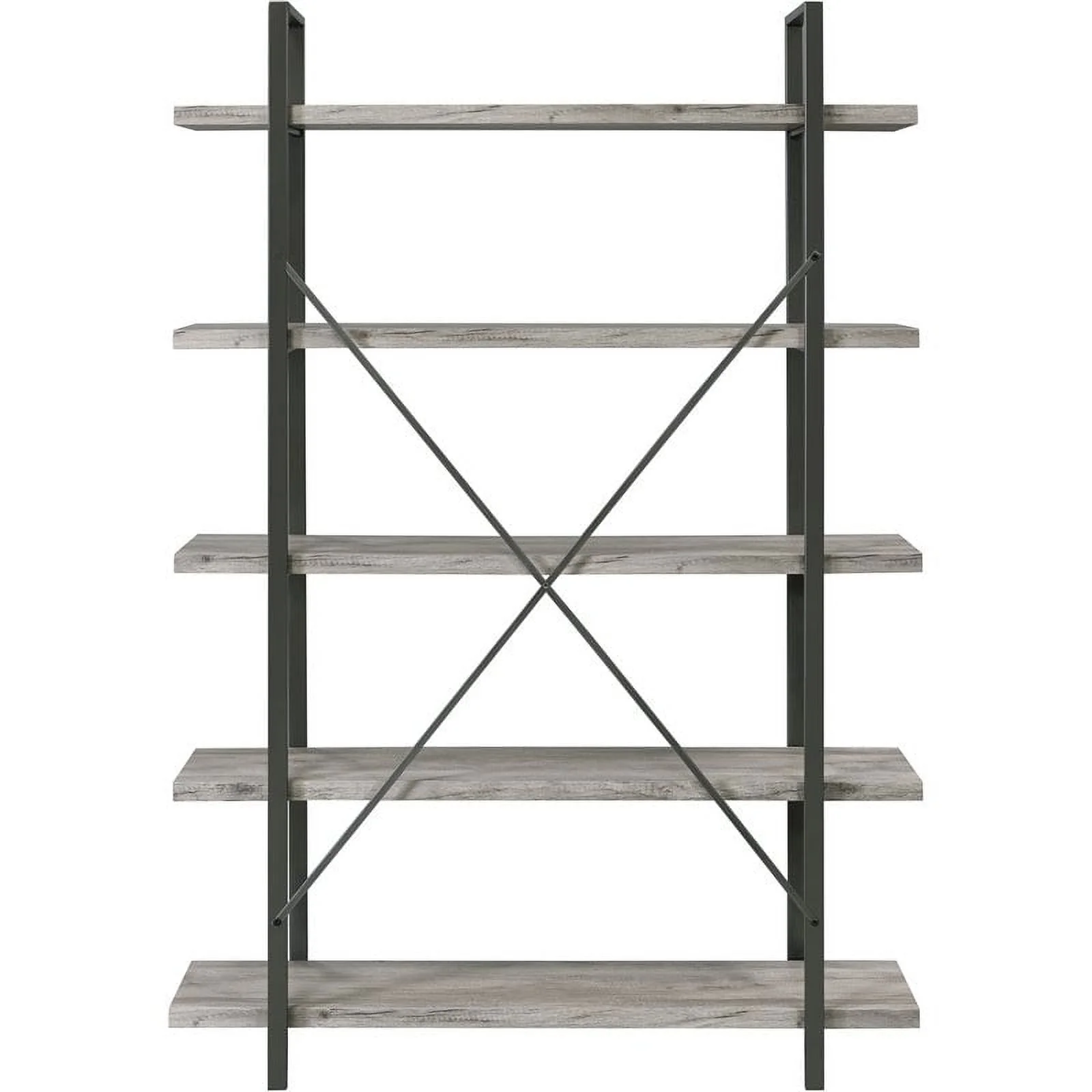 Pemberly Row 5 Shelf Bookcase in Gray Driftwood and Gunmetal