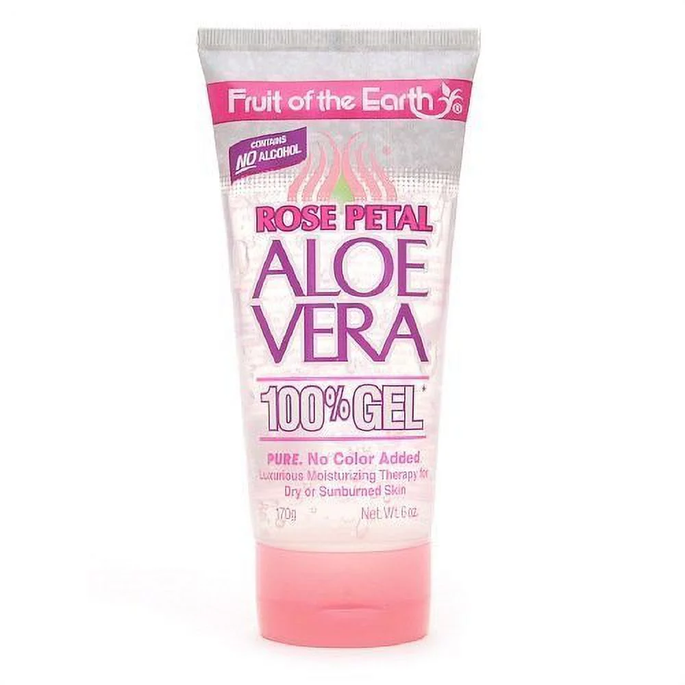 Fruit Of The Earth Aloe Vera 100% Gel With Rose Petal, For Dry Or Sunburned Skin, Alcohol Free, 6 oz. (Pack Of 6)