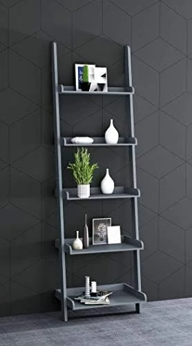 HVSDIMO 5 Tier Leaning Wall Bookshelf  70 Inches  Black