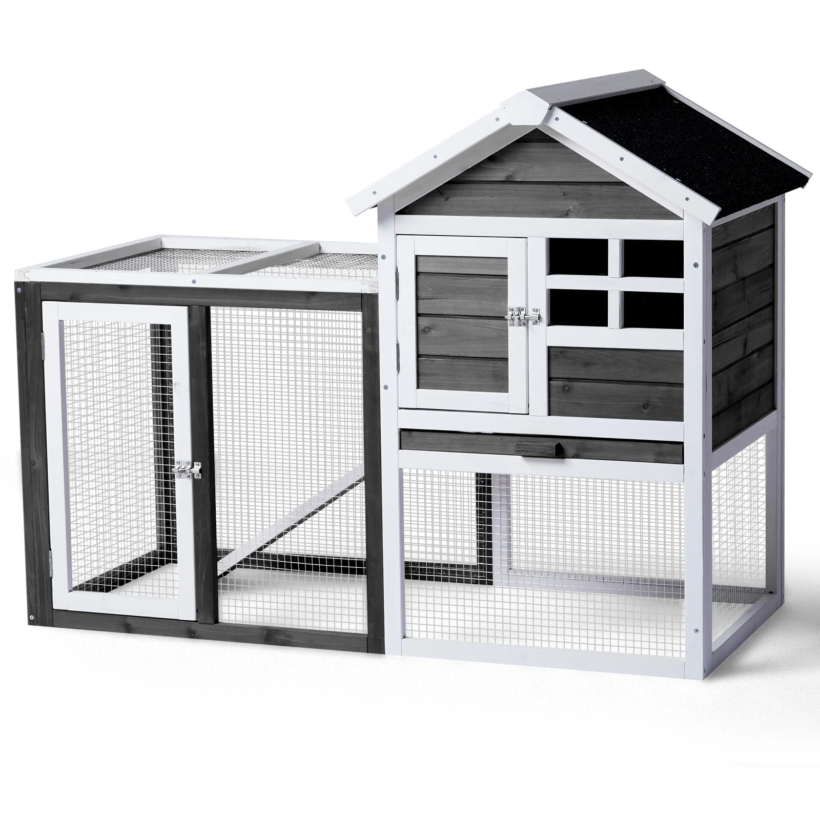 48“*24.8*35” House Model with Run Ladder Gray Fir Wooden Chicken Rabbit Cage with Removable Upper Tray