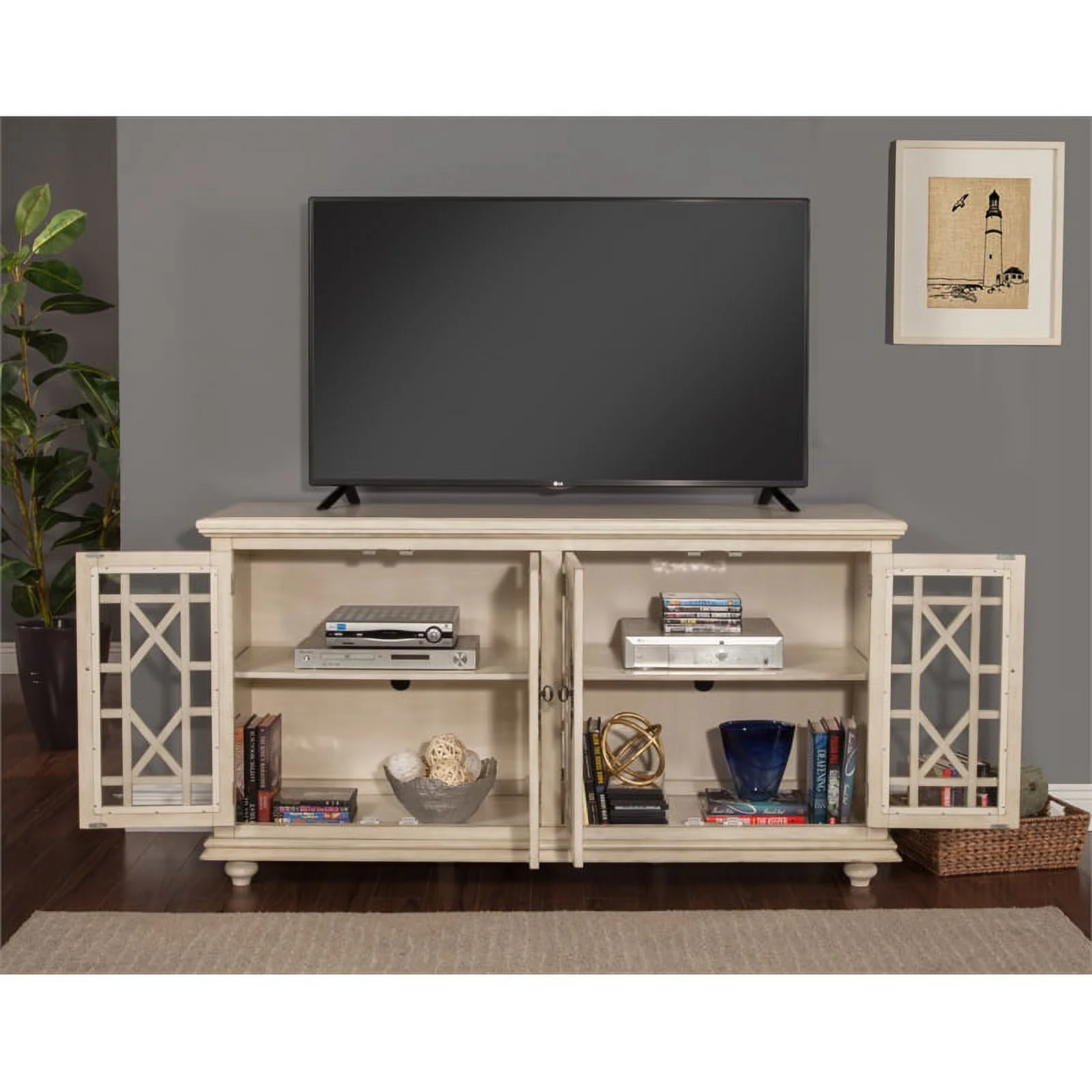 Home Square 2-Piece Set with Elegant Chairside Table & Jules TV Stand in White