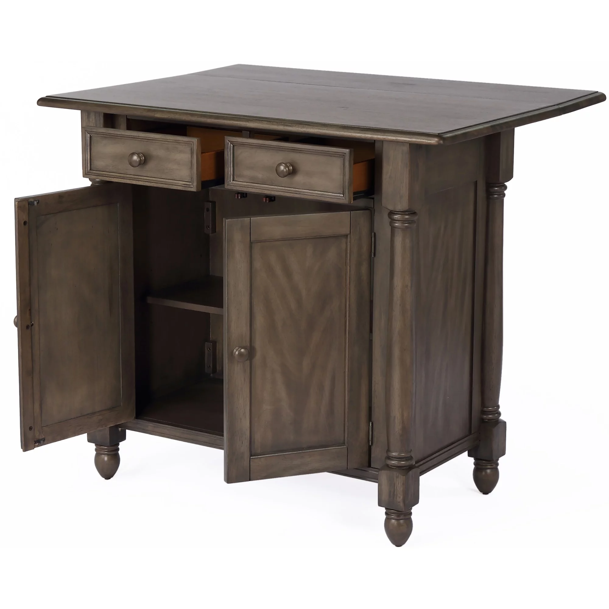 Sunset Trading Shades of Gray Drop Leaf Traditional Wood Kitchen Island in Gray