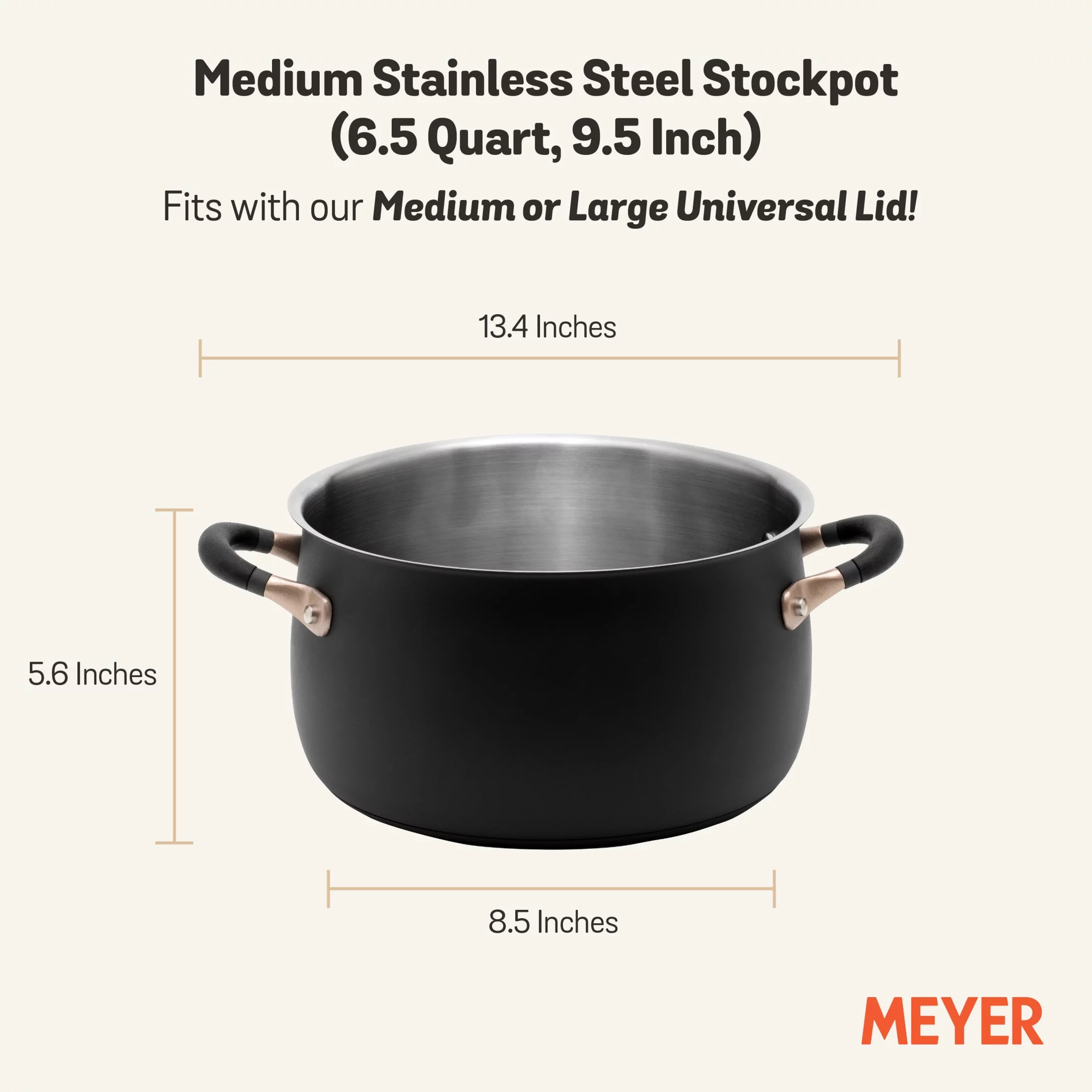 Meyer Accent Series Stainless Steel Stockpot, 6.5-Quart, Matte Black