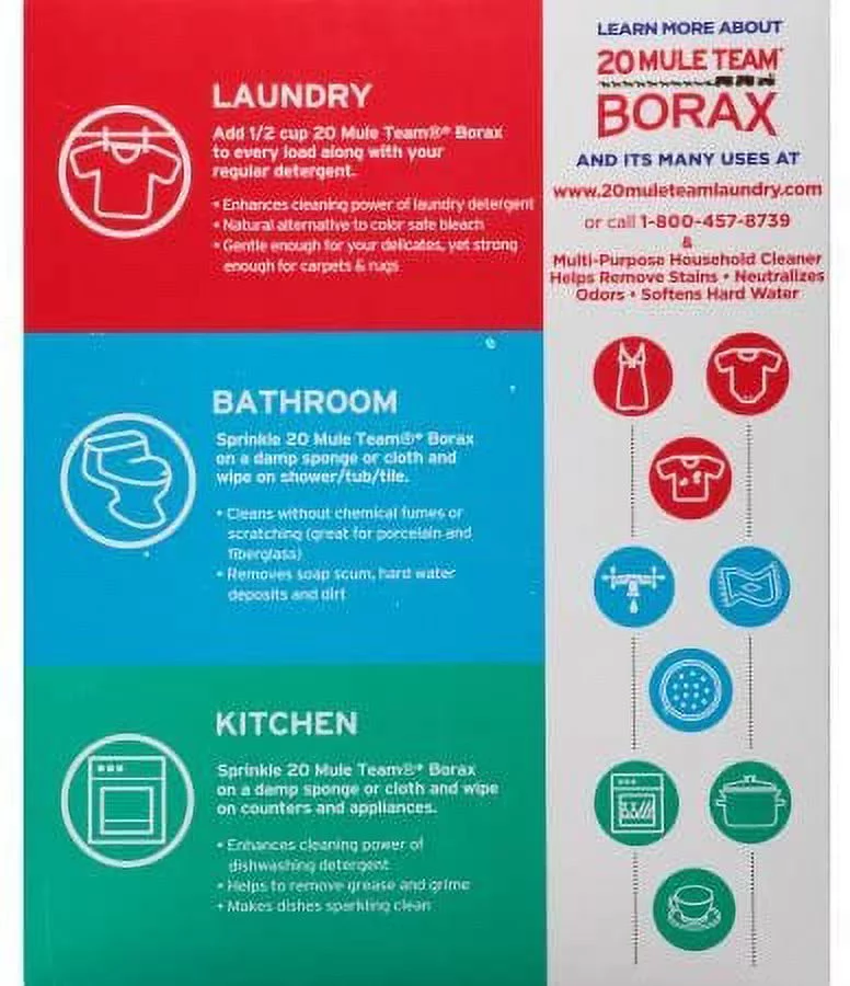 BORAX 20 Mule Team Laundry Booster, Powder, pack of 4