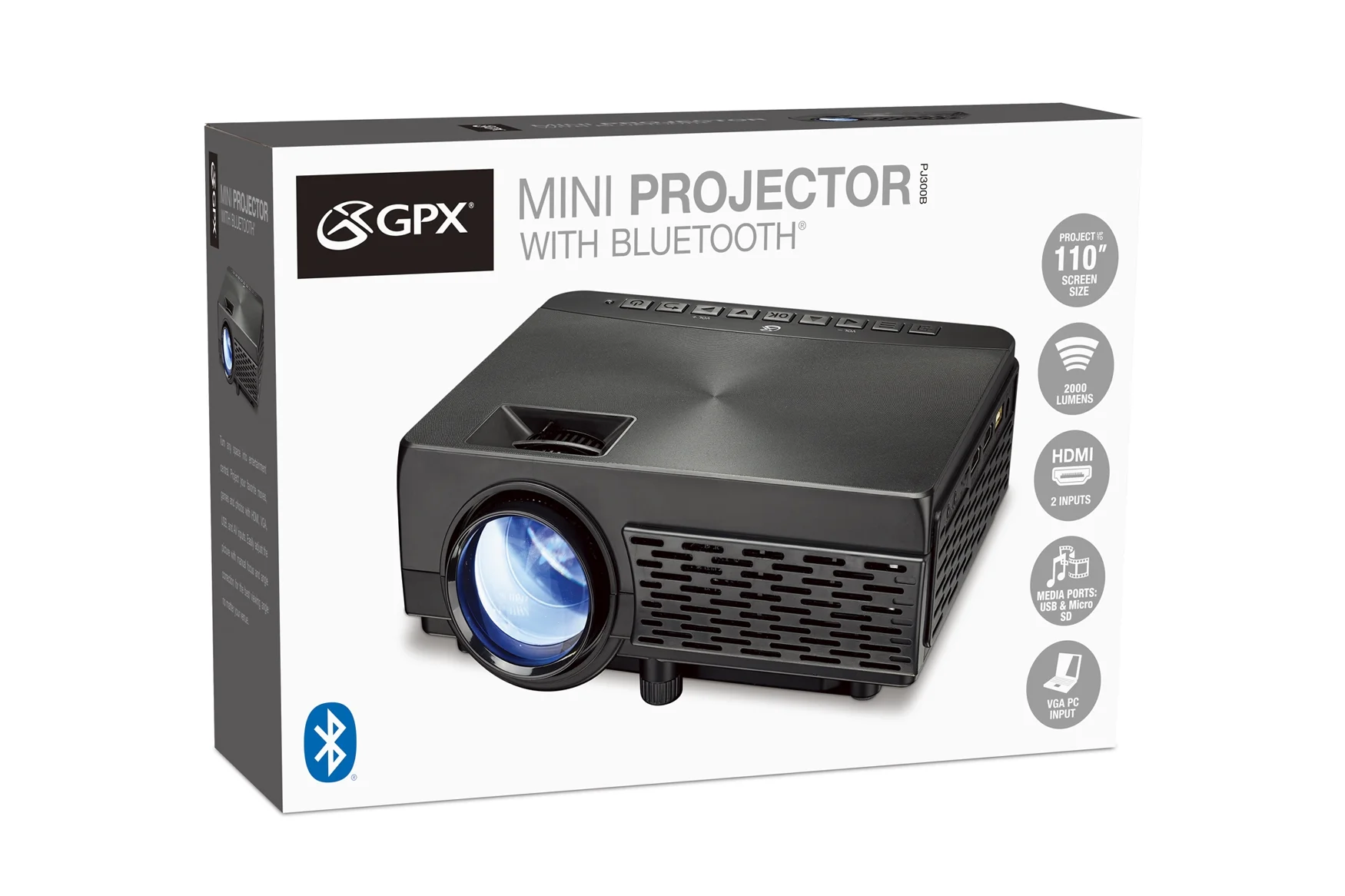 GPX PJ300B 150-In. 16:9 Portable Mini Projector with Bluetooth