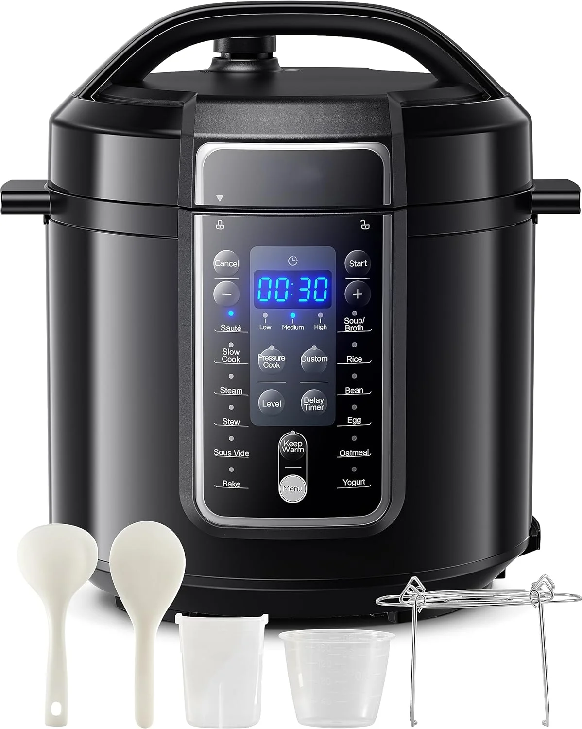 9-in-1 Electric Pressure Cooker 14 Presets Instant Multi Cooker Olla de Presion Non-Stick Pot Yogurt Maker Rice Cooker Slow Cooker Sauté Steamer 6 Quarts Black, Aluminum