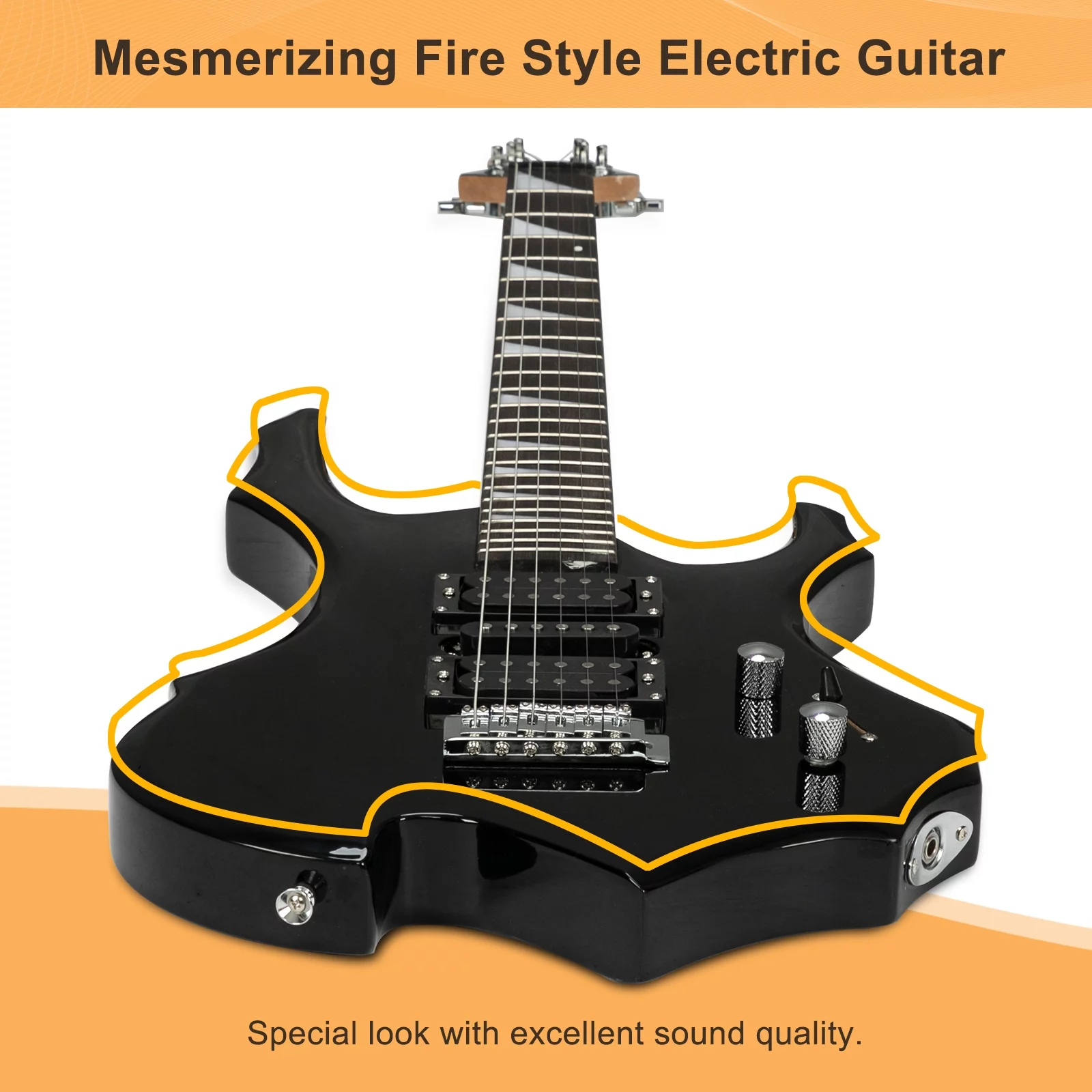 GLARRY Electric Guitar with Bag Beginner Burning Fire Style Black