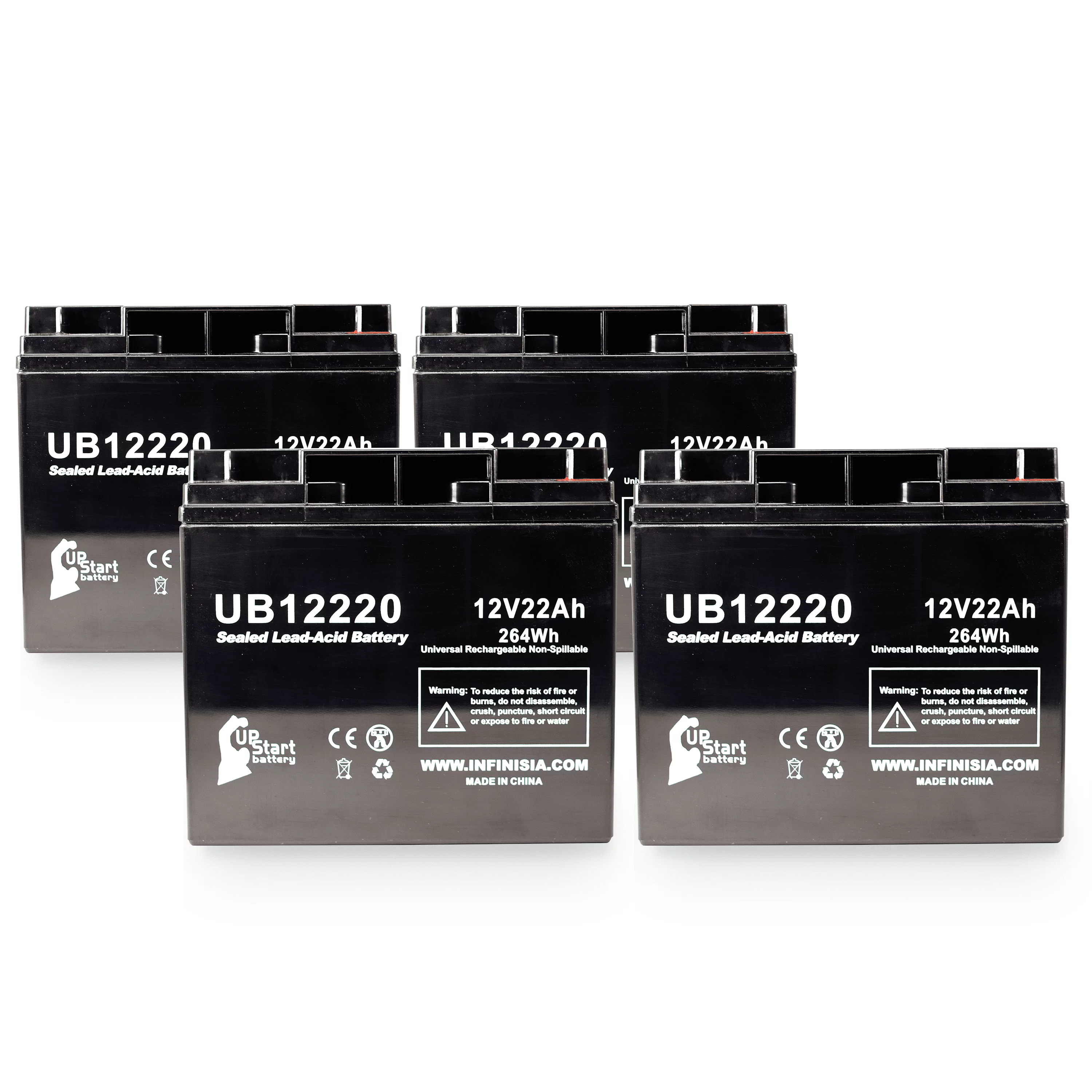 4x Pack - Compatible Golden Technology Alante Jr Battery - Replacement UB12220 Universal Sealed Lead Acid Battery (12V, 22Ah, 22000mAh, T4 Terminal, AGM, SLA)